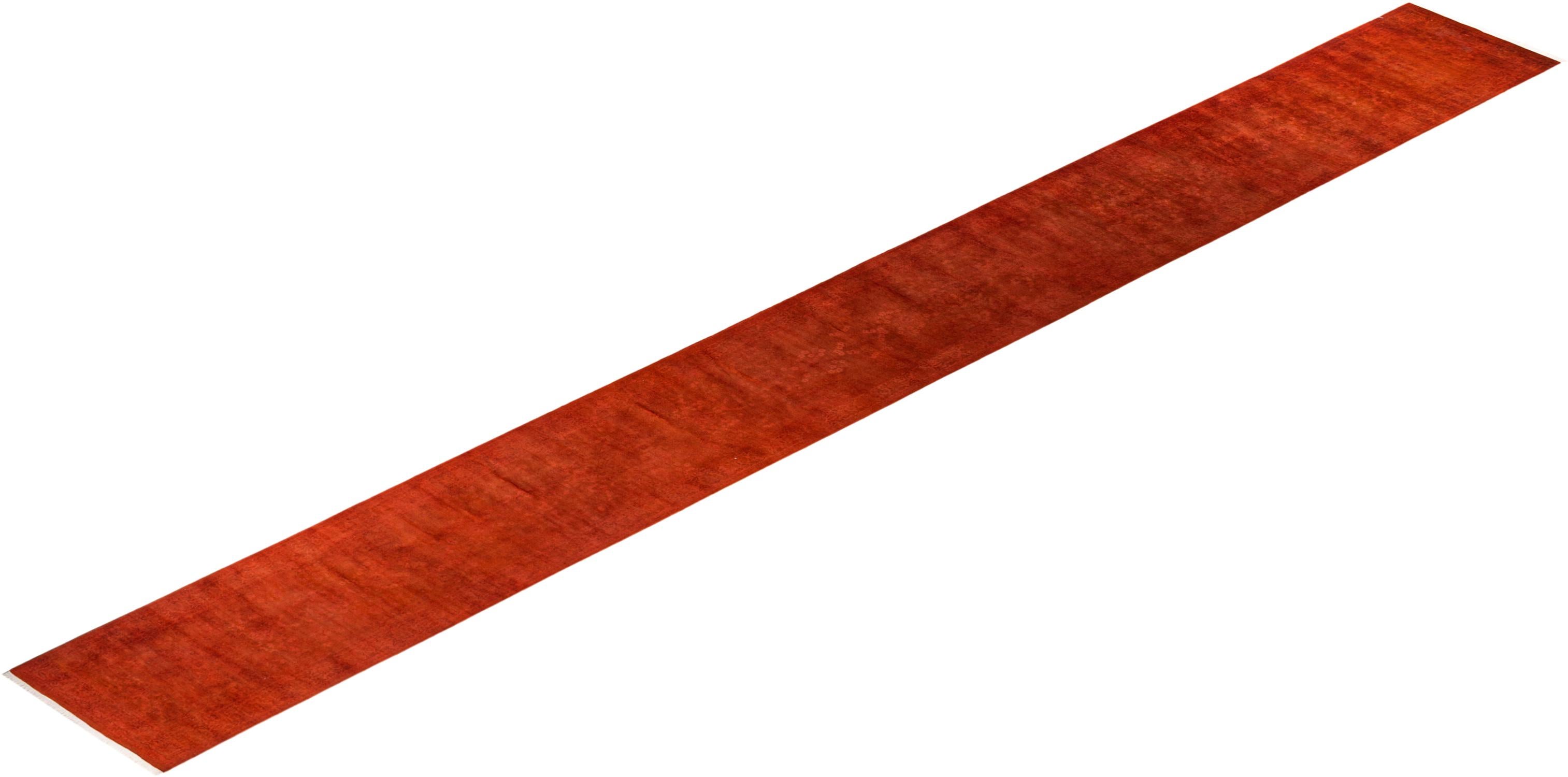 Chemin de table contemporain en laine surteinte nouée à la main orange en vente 2