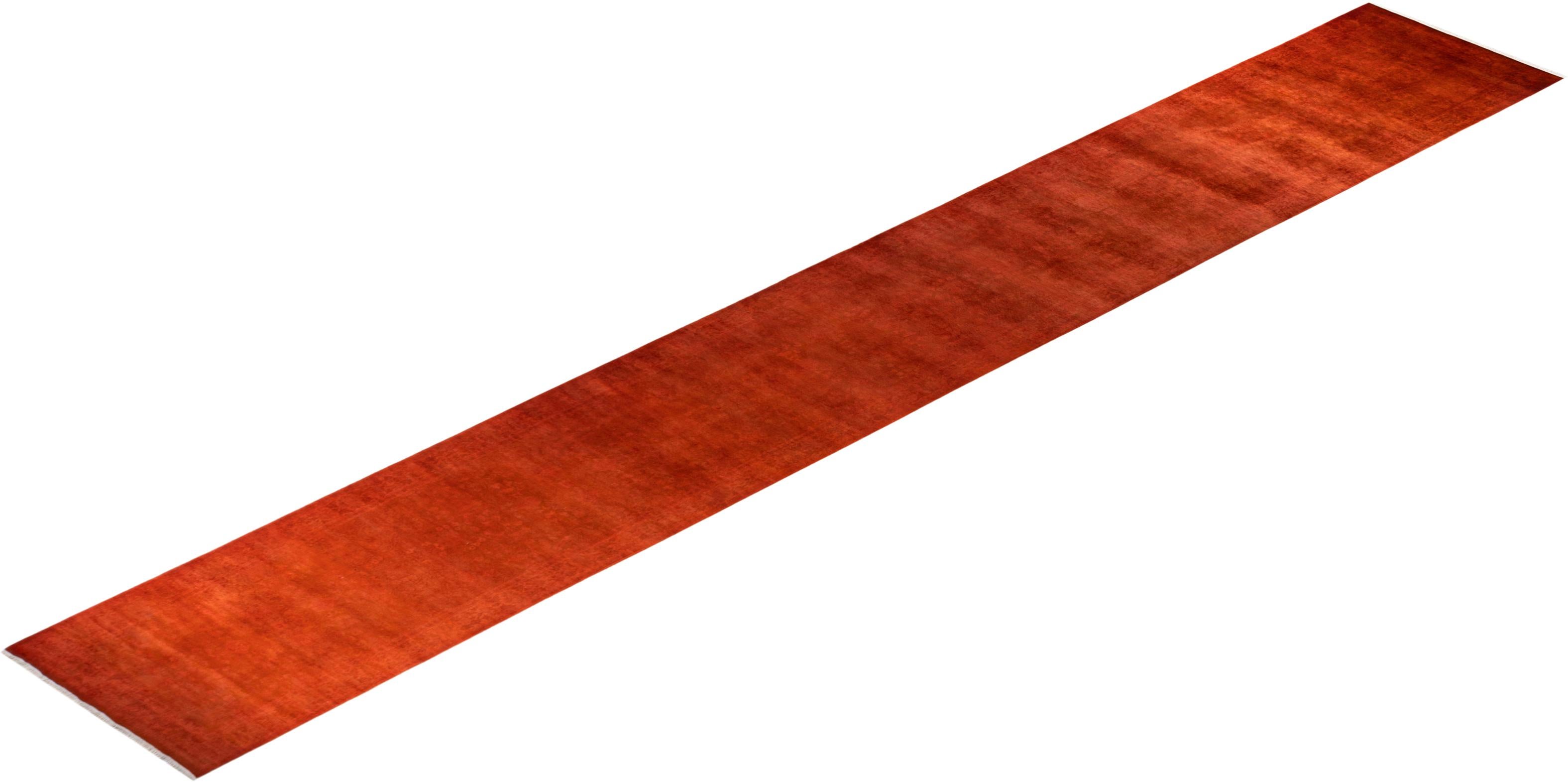 Chemin de table contemporain en laine surteinte nouée à la main orange en vente 2