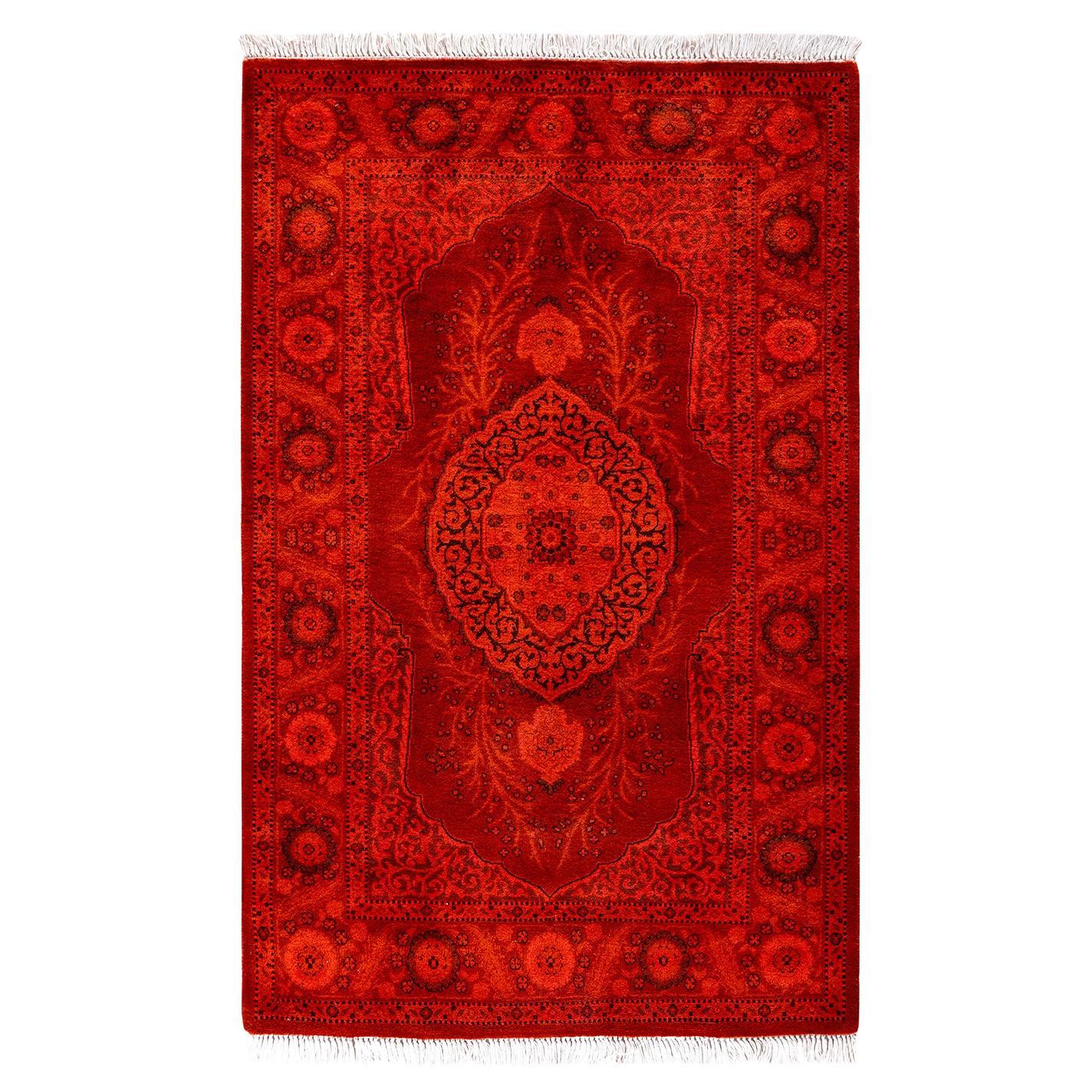 Contemporary Overdyed Hand Knotted Wool Orange Runner