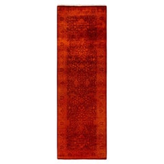 Contemporary Overdyed Hand Knotted Wool Orange Runner