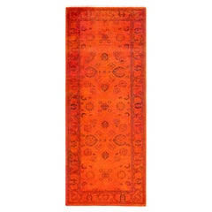 Contemporary Overdyed Hand Knotted Wool Orange Runner