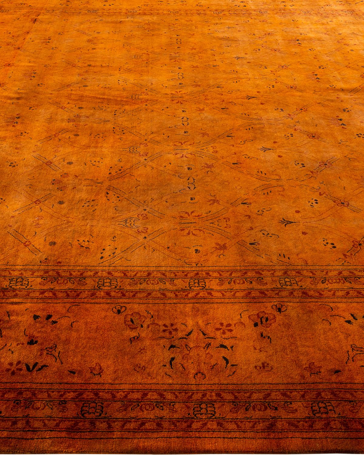 Contemporary Overdyed Hand Knotted Wool Orange Square Area Rug In New Condition For Sale In Norwalk, CT