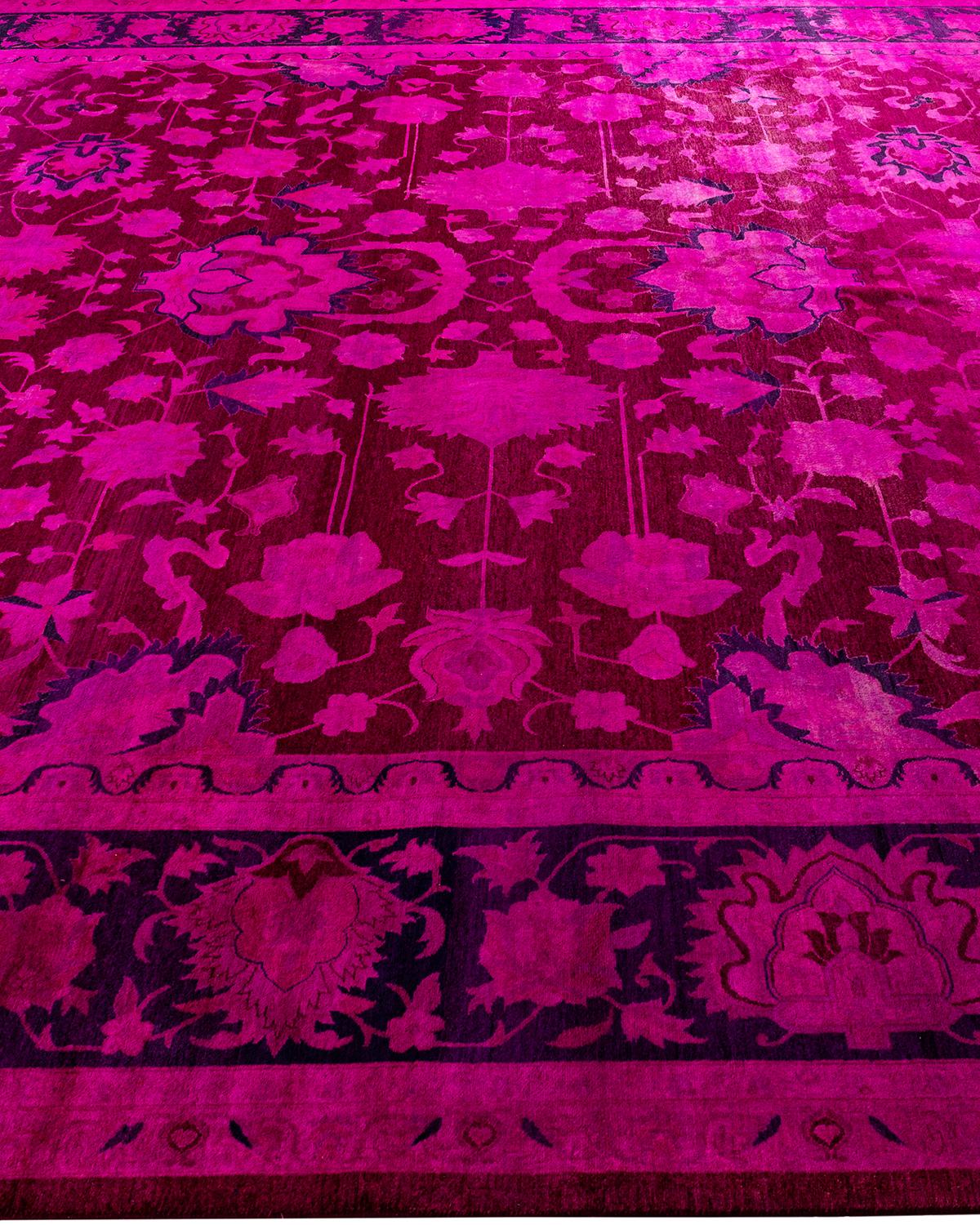 Contemporary Overdyed Hand Knotsted Wool Pink Area Rug 10' 2