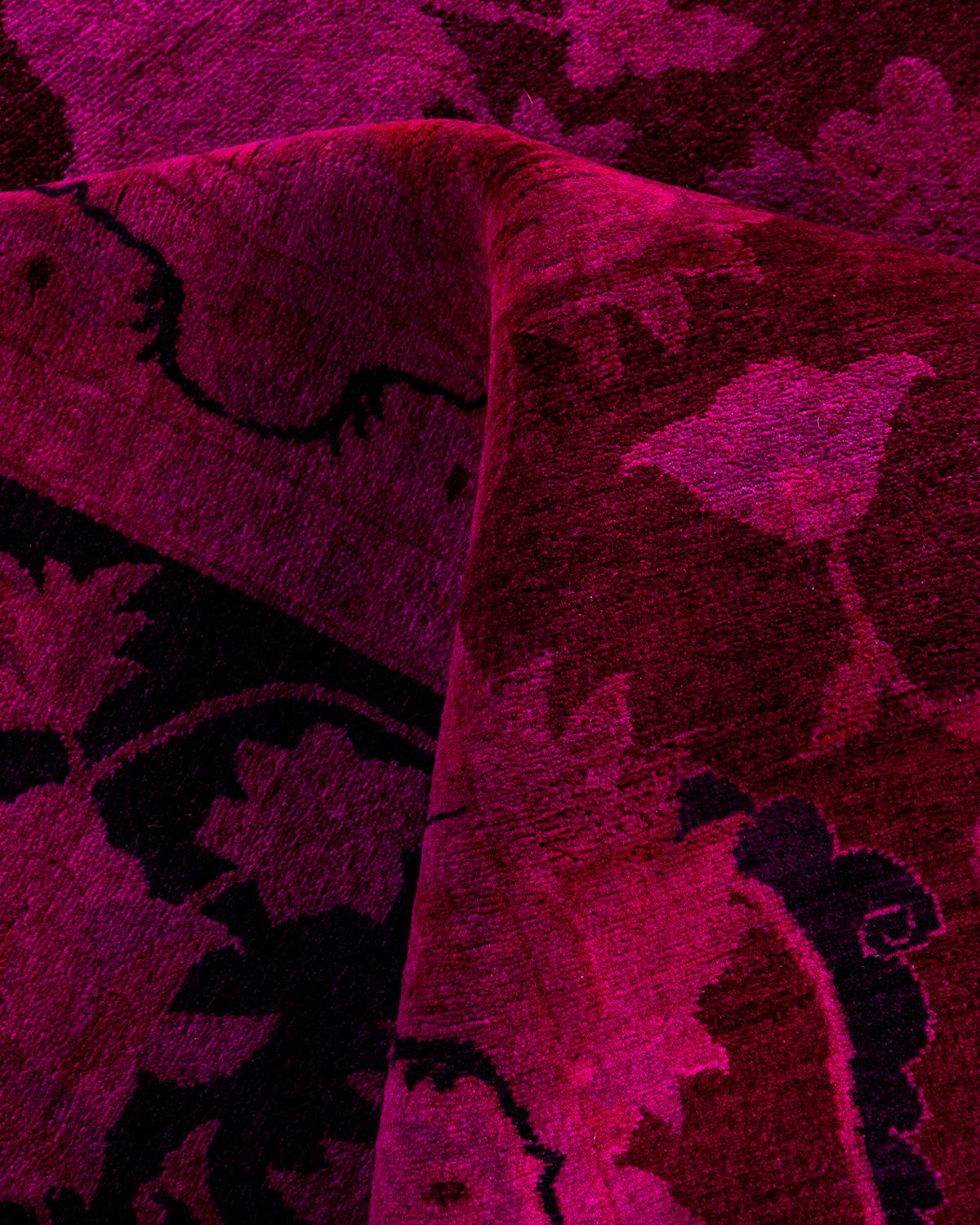 Contemporary Overdyed Hand Knotsted Wool Pink Area Rug 10' 2