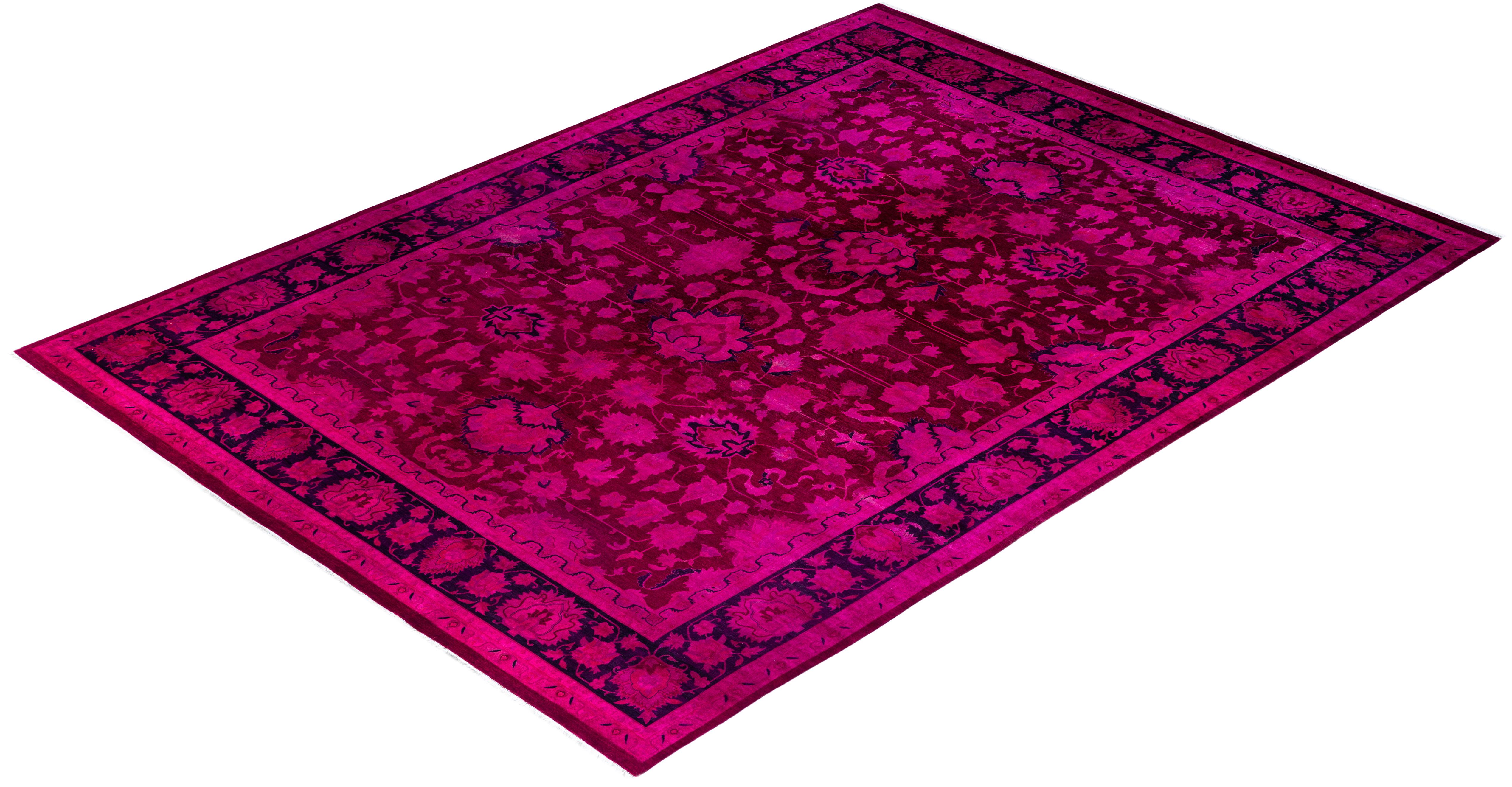 Contemporary Overdyed Hand Knotsted Wool Pink Area Rug 10' 2
