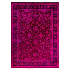 Contemporary Overdyed Hand Knotsted Wool Pink Area Rug 10' 2" x 13' 10" (Tapis de zone surdimensionné en laine rose)