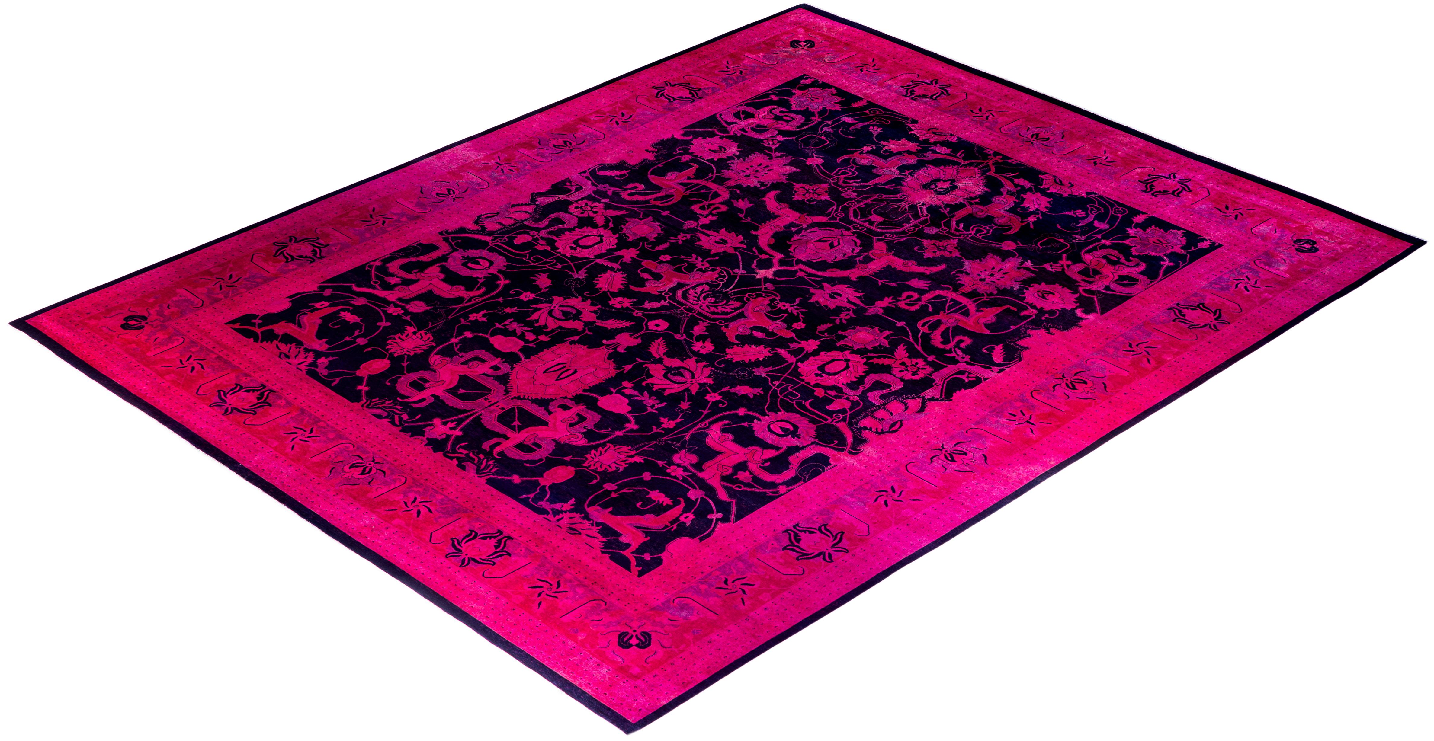 Contemporary Overdyed Hand Knotted Wool Pink Area Rug 12' 0