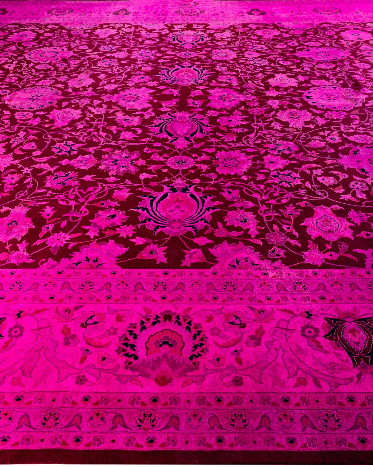 Contemporary Overdyed Hand Knotted Wool Pink Area Rug 12' 0