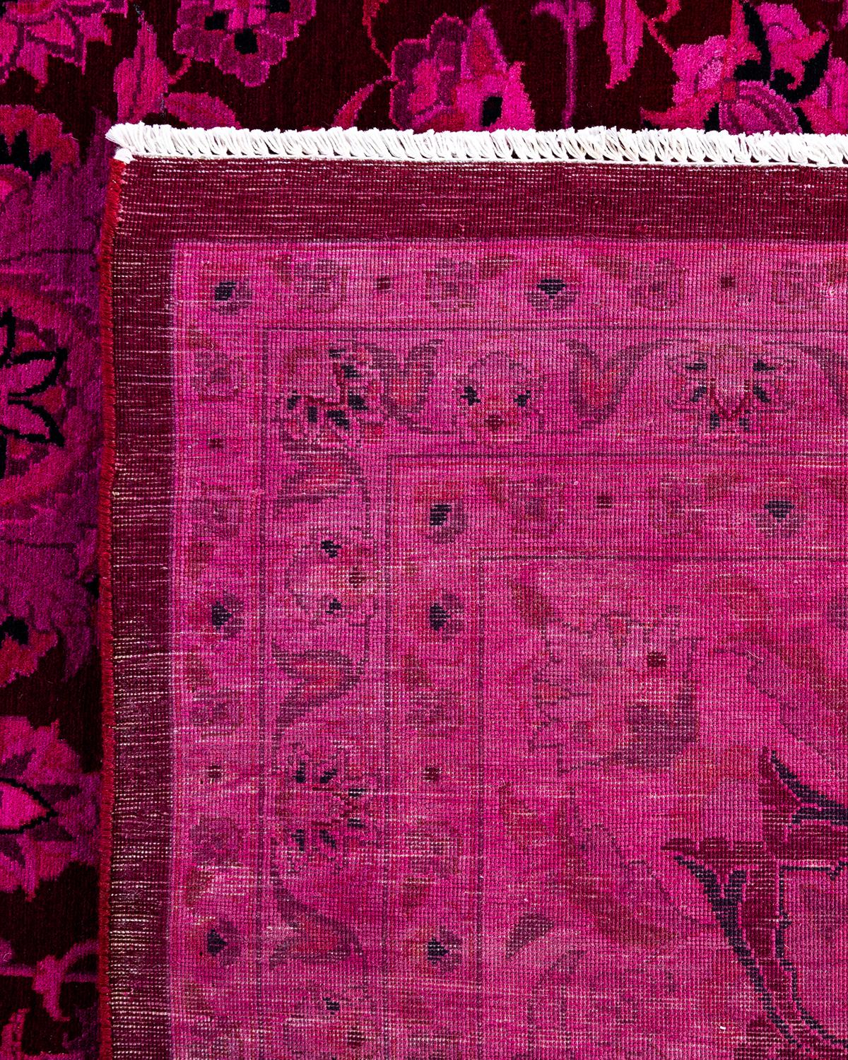 Contemporary Overdyed Hand Knotted Wool Pink Area Rug 12' 0