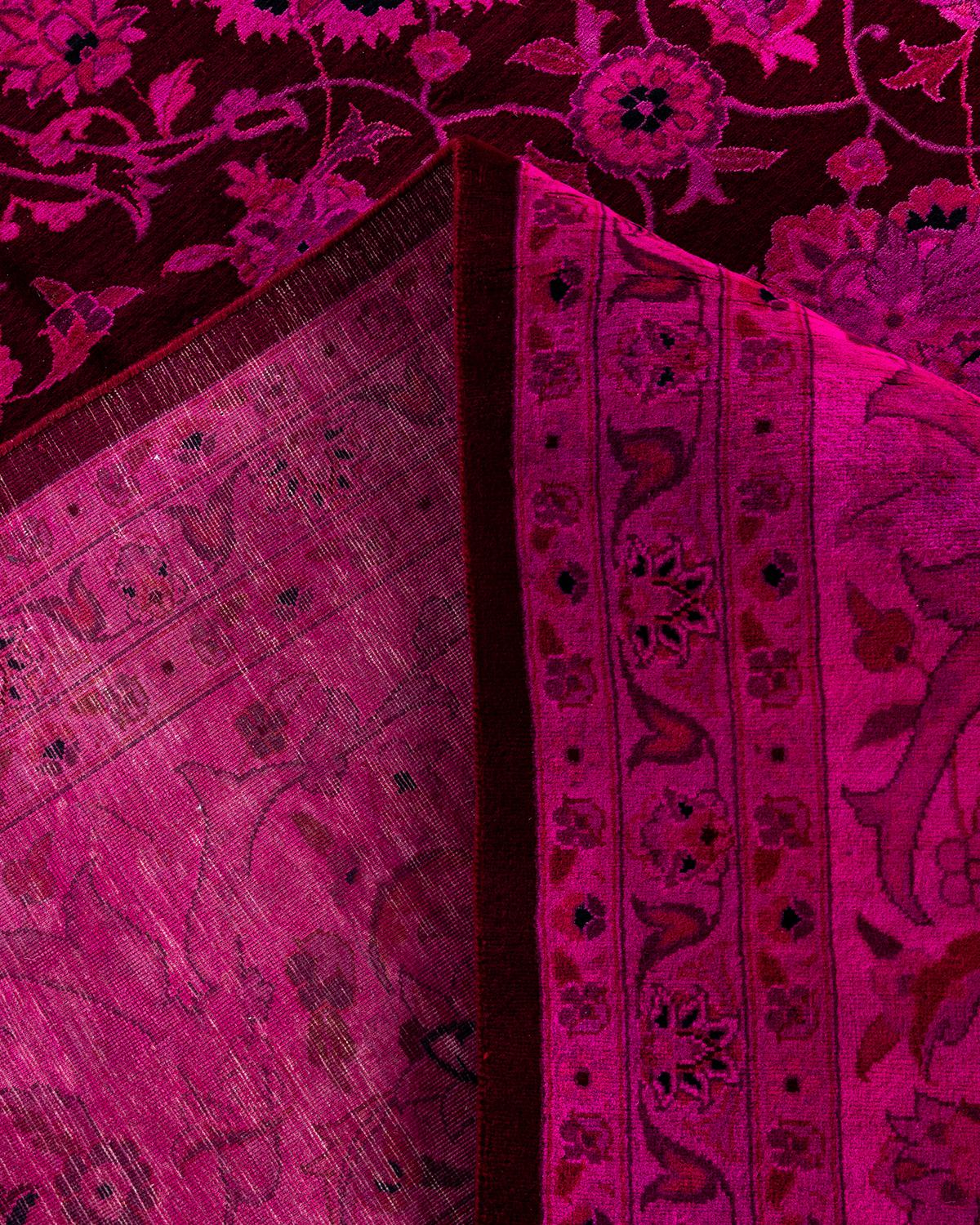 Contemporary Overdyed Hand Knotted Wool Pink Area Rug 12' 0