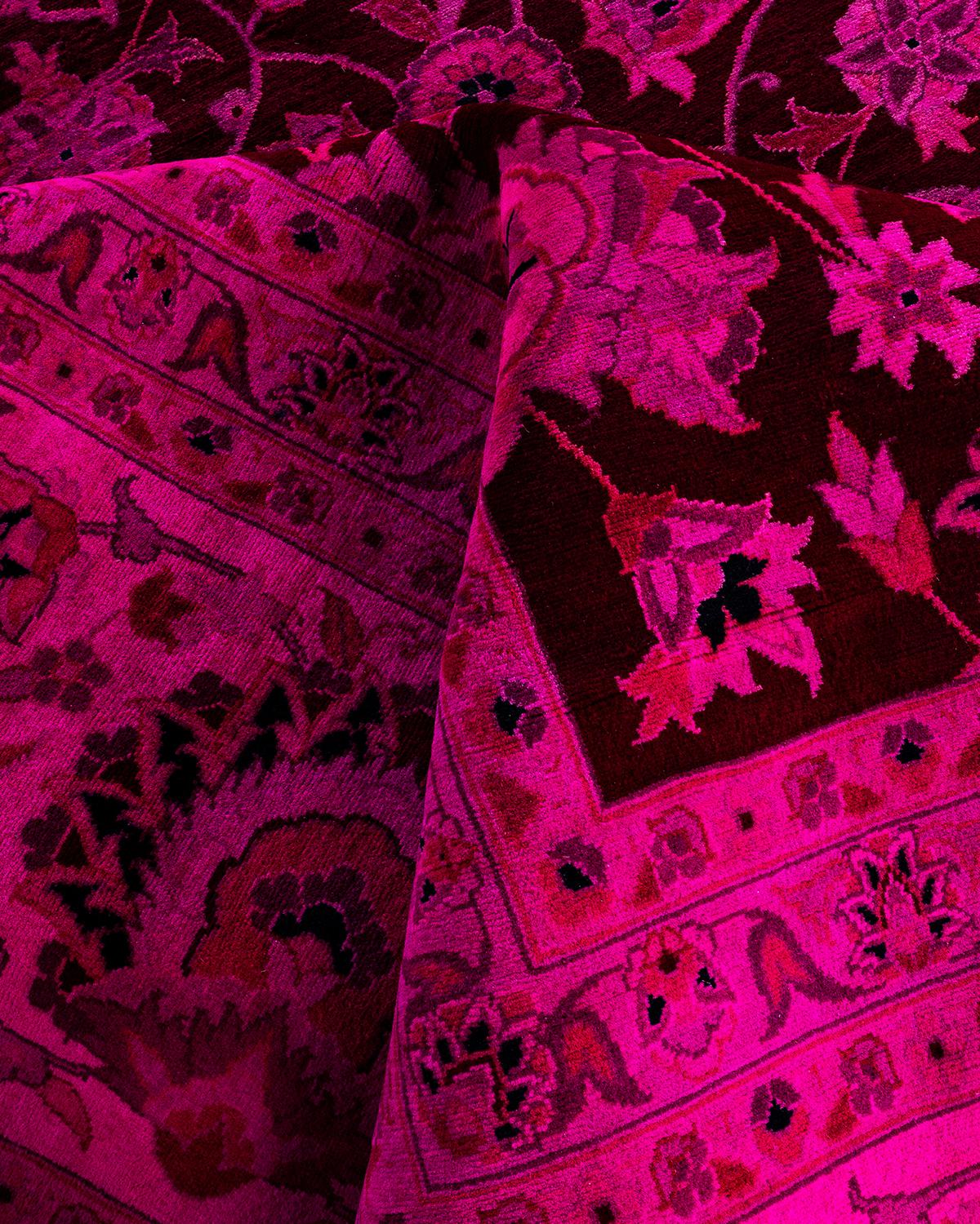 Contemporary Overdyed Hand Knotted Wool Pink Area Rug 12' 0
