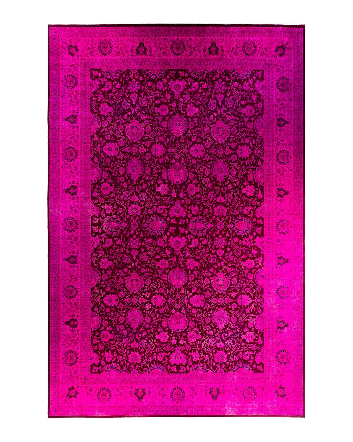 Contemporary Overdyed Hand Knotted Wool Pink Area Rug 12' 0" x 18' 2"