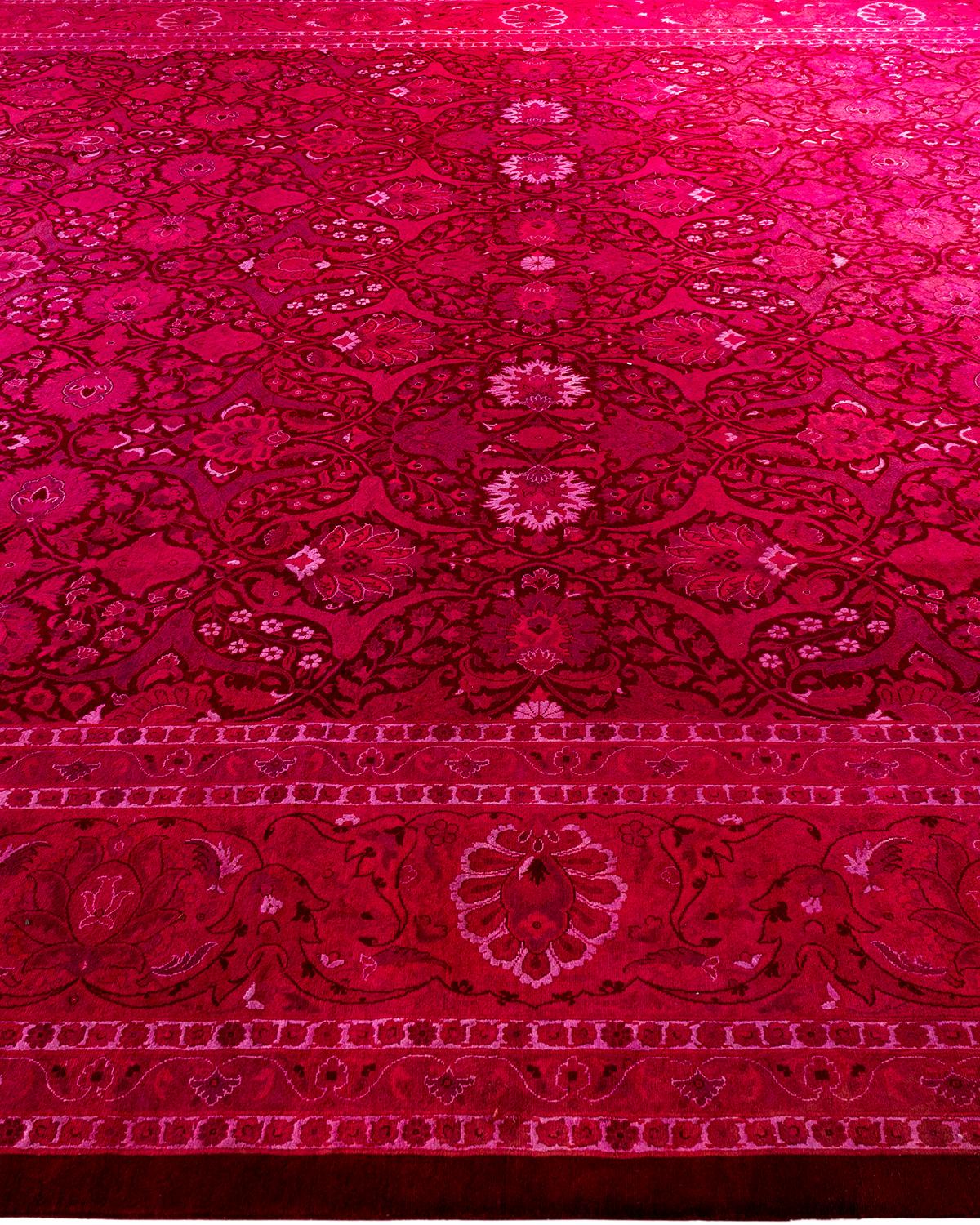 Contemporary Overdyed Hand Knotted Wool Pink Area Rug 12' 0
