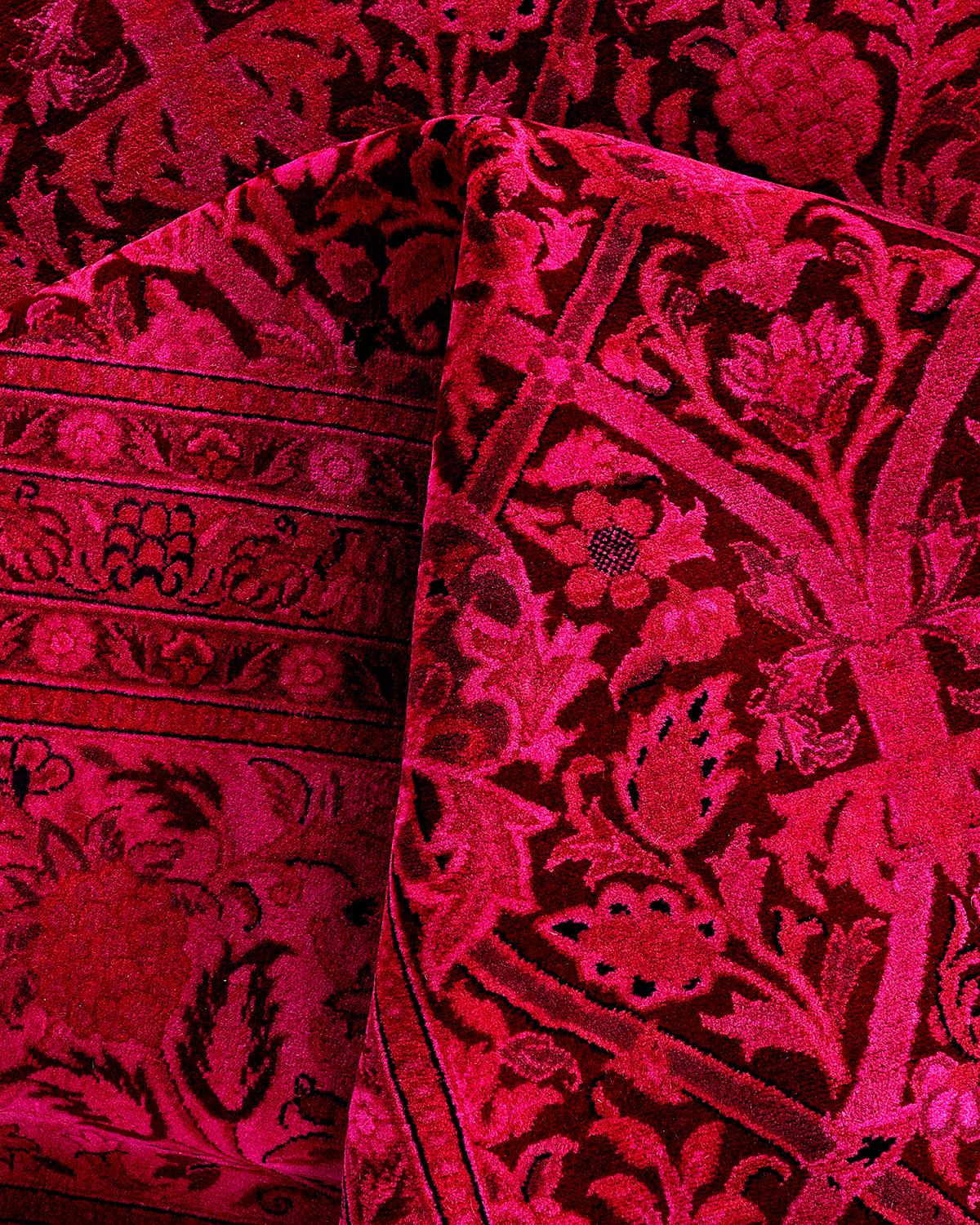Contemporary Overdyed Hand Knotted Wool Pink Area Rug 12' 0
