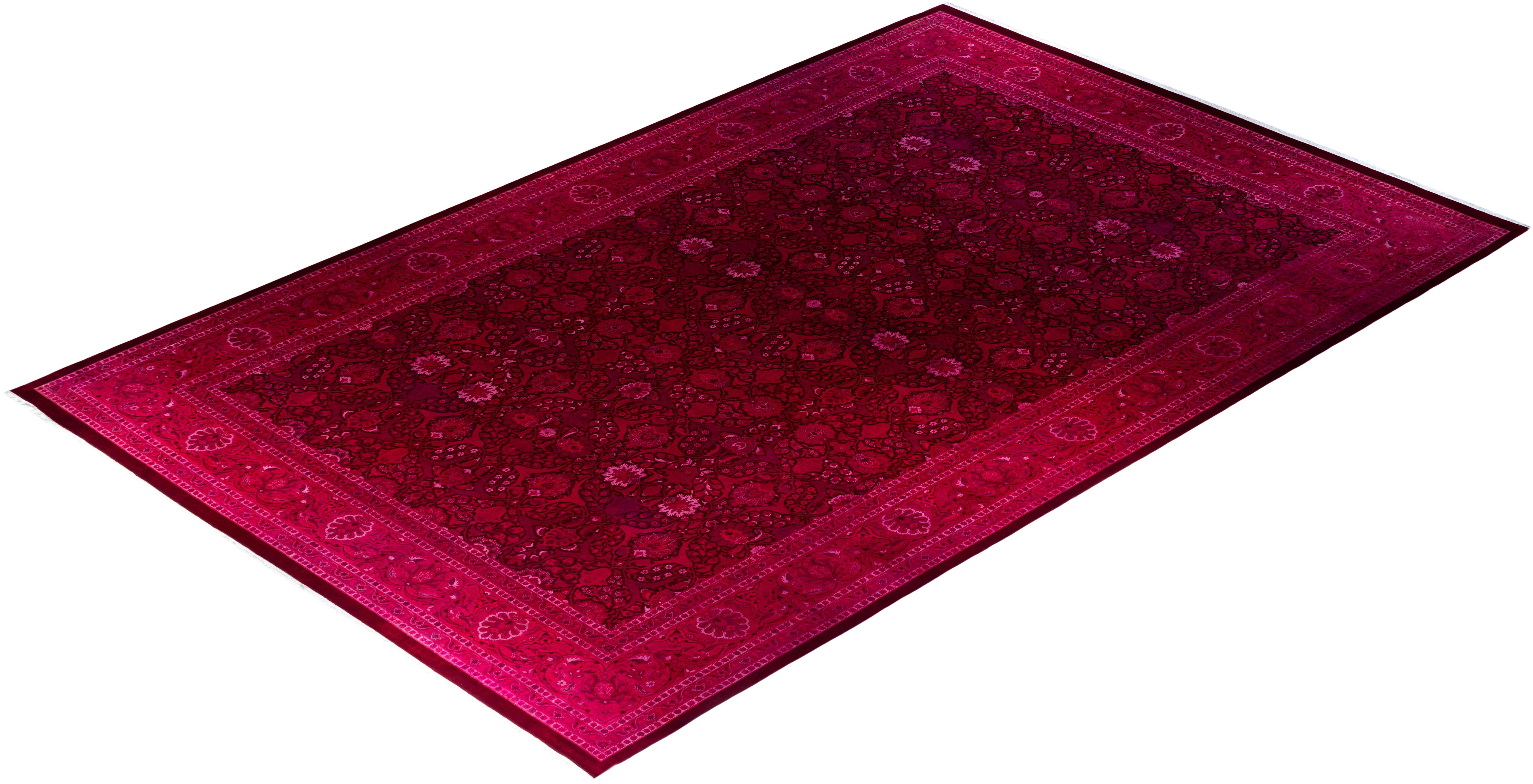 Contemporary Overdyed Hand Knotted Wool Pink Area Rug 12' 0