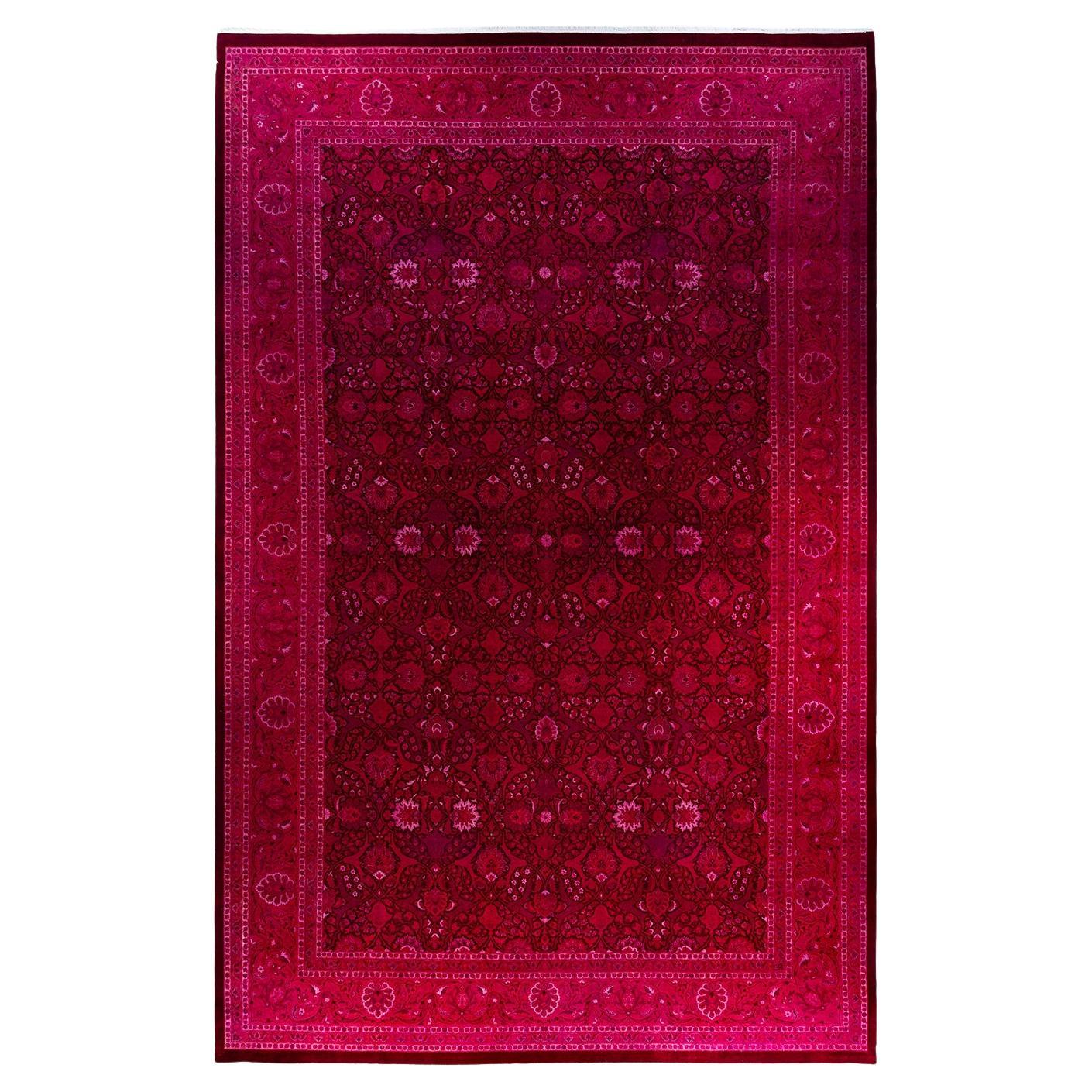 Contemporary Overdyed Hand Knotted Wool Pink Area Rug 12' 0" x 18' 8" For Sale