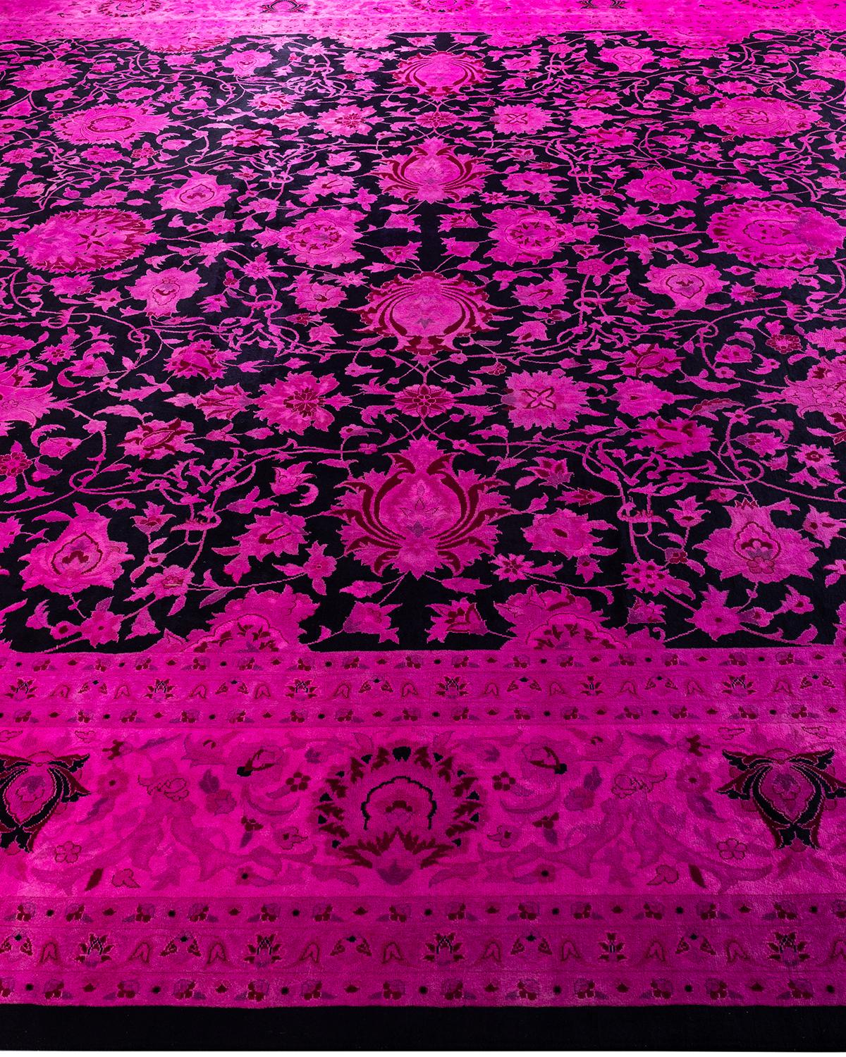 Contemporary Overdyed Hand Knots Rugs (Tappeto di lana rosa) 12' 2