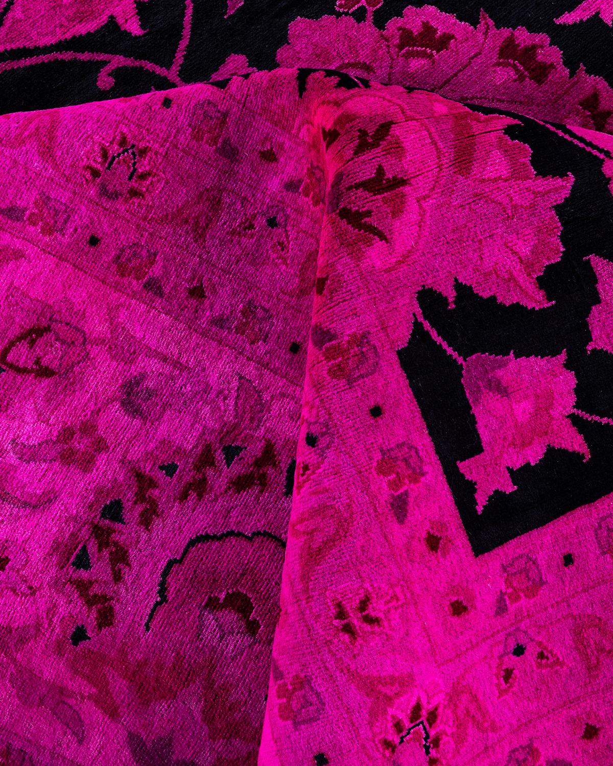Contemporary Overdyed Hand Knots Rugs (Tappeto di lana rosa) 12' 2