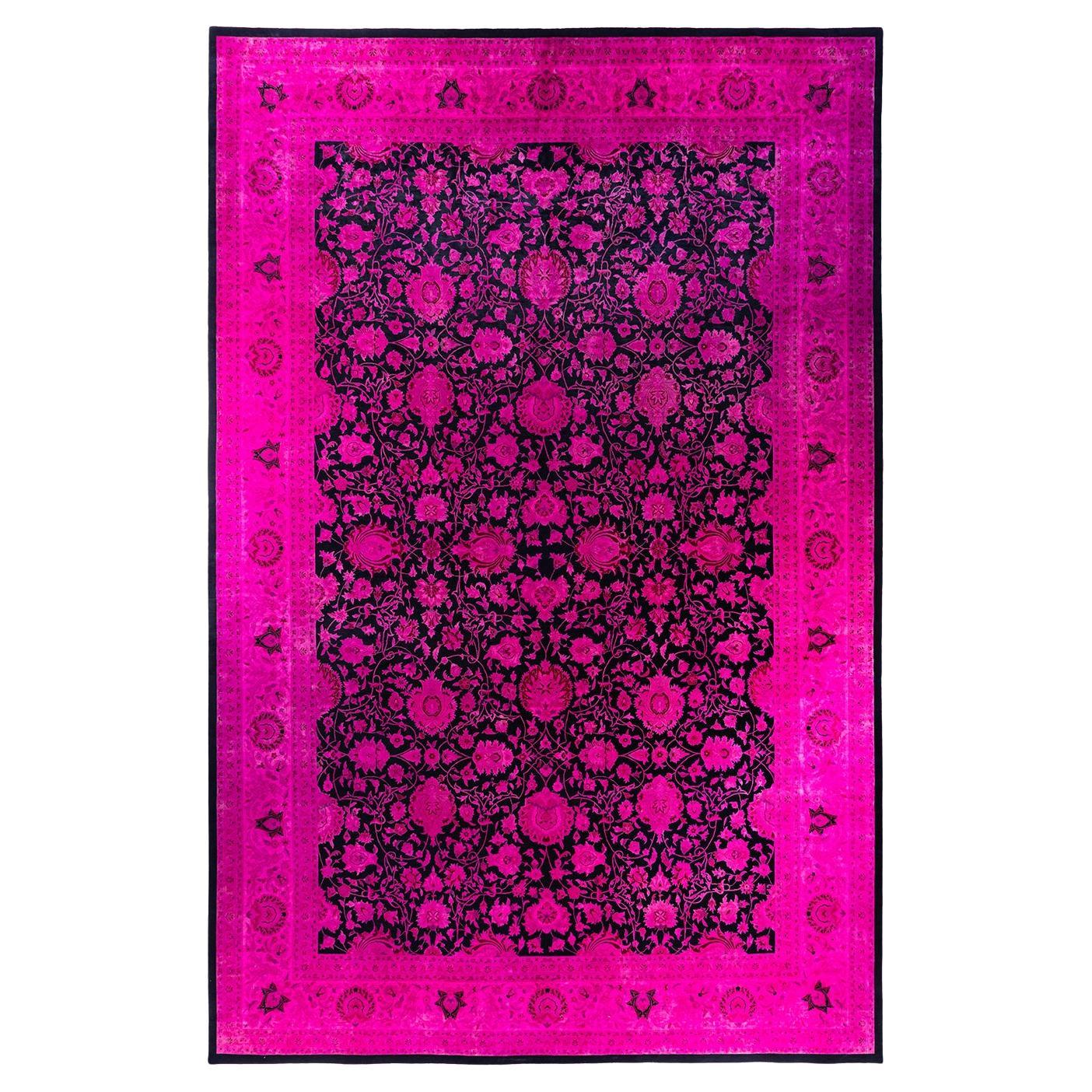 Contemporary Overdyed Hand Knotted Wool Pink Area Rug 12' 2" x 18' 5"