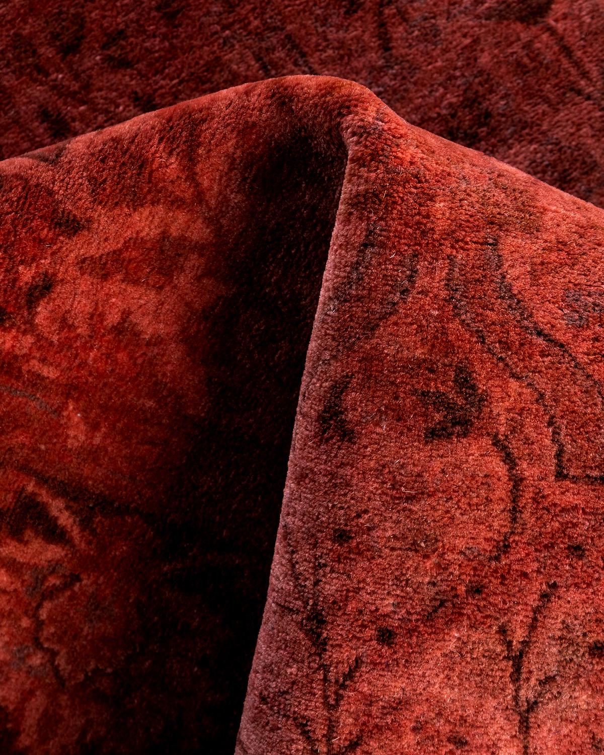 Zeitgenössische Overdyed handgeknüpfte Wolle rosa Bereich Teppich 3' 3