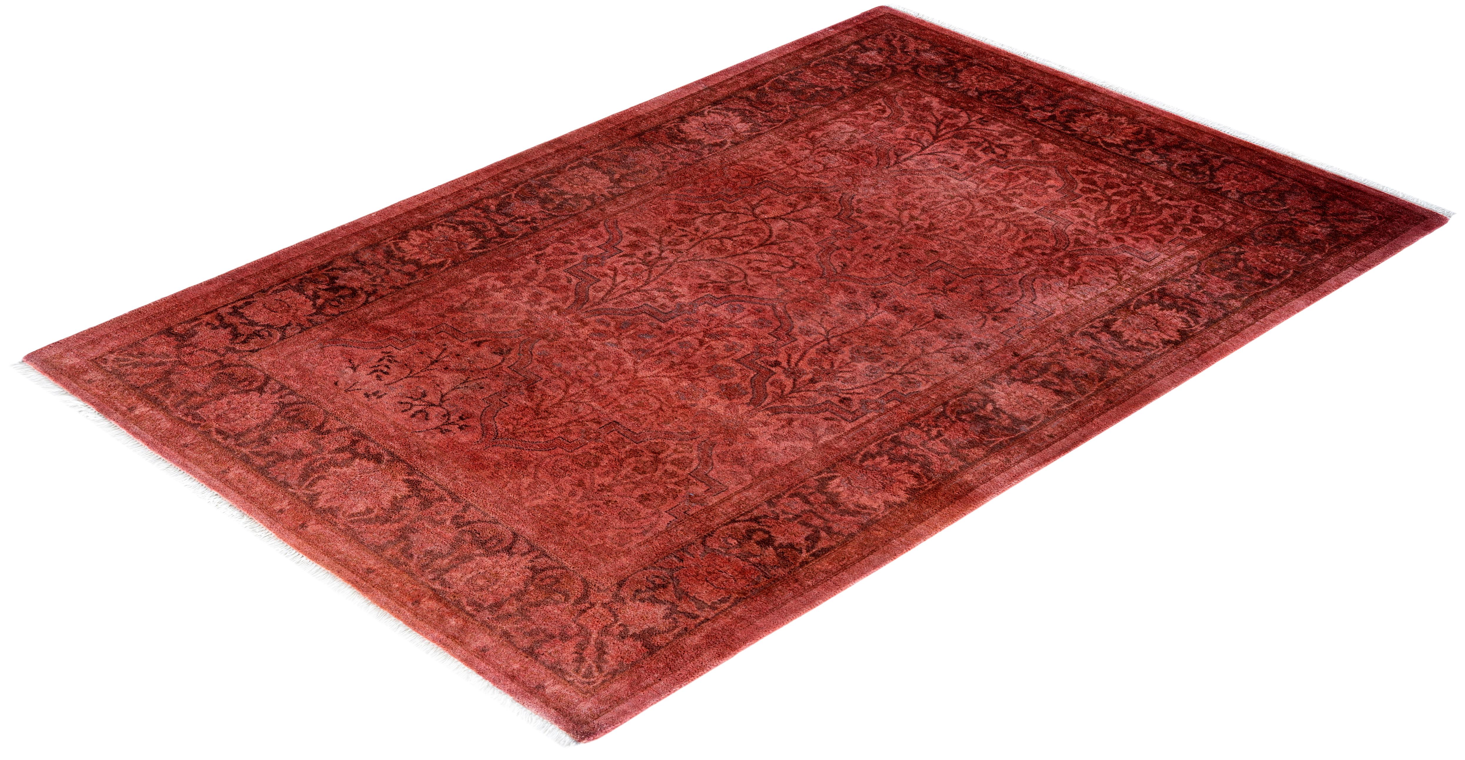 Zeitgenössische Overdyed handgeknüpfte Wolle rosa Bereich Teppich 3' 3