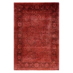 Contemporary Overdyed Hand Knotted Wool Pink Area Rug 3' 3" x 4' 10"