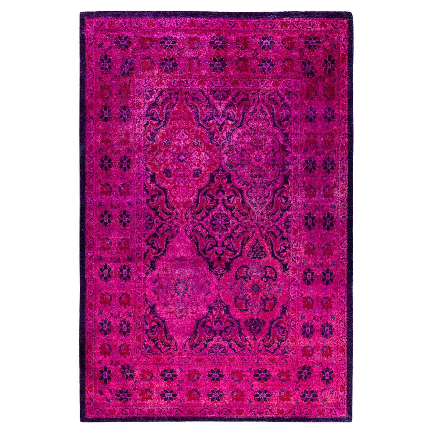 Contemporary Overdyed Hand Knotted Wool Pink Area Rug 4' 1" x 6' 1"