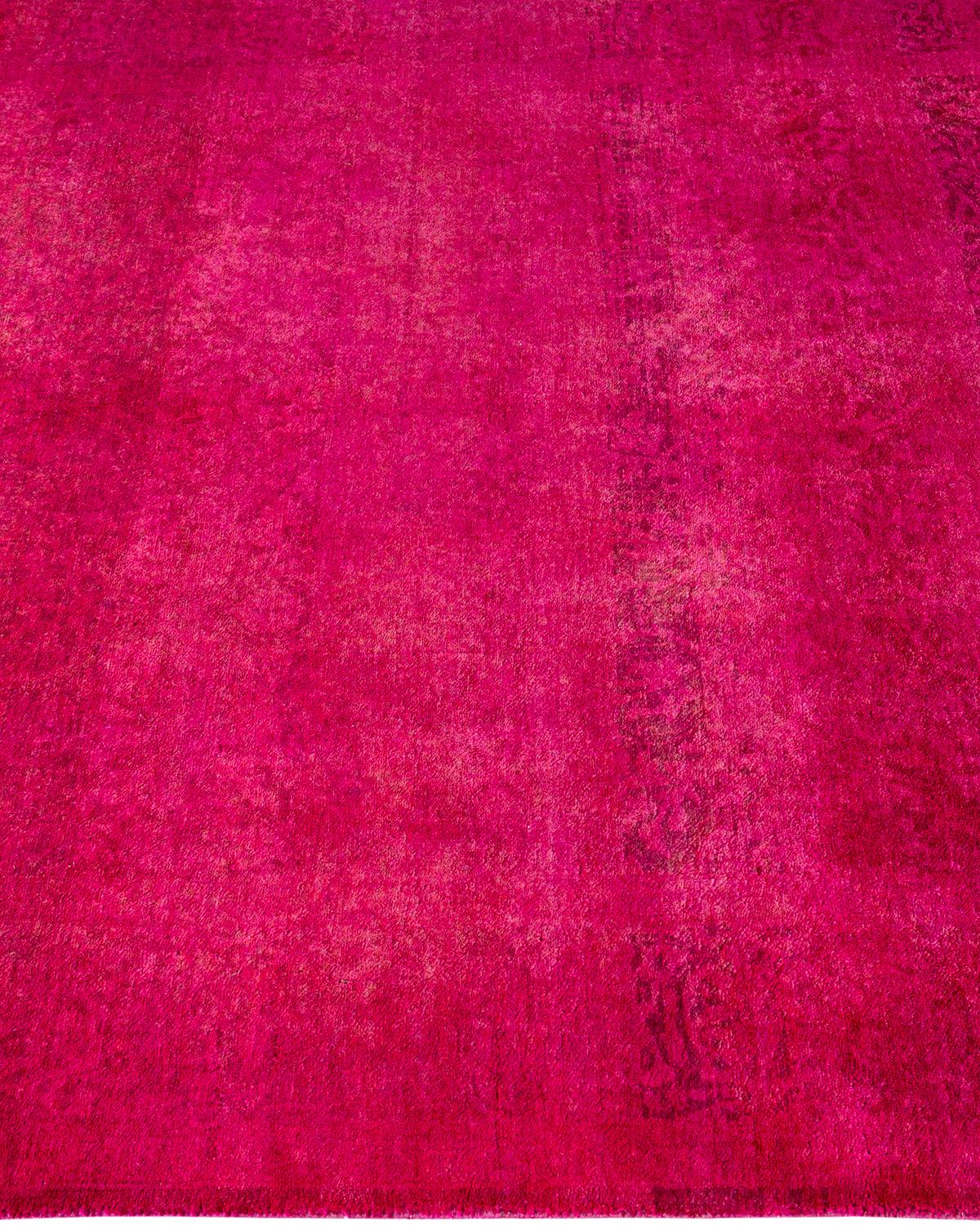 Contemporary Overdyed Hand Knotted Wool Pink Area Rug 4' 1