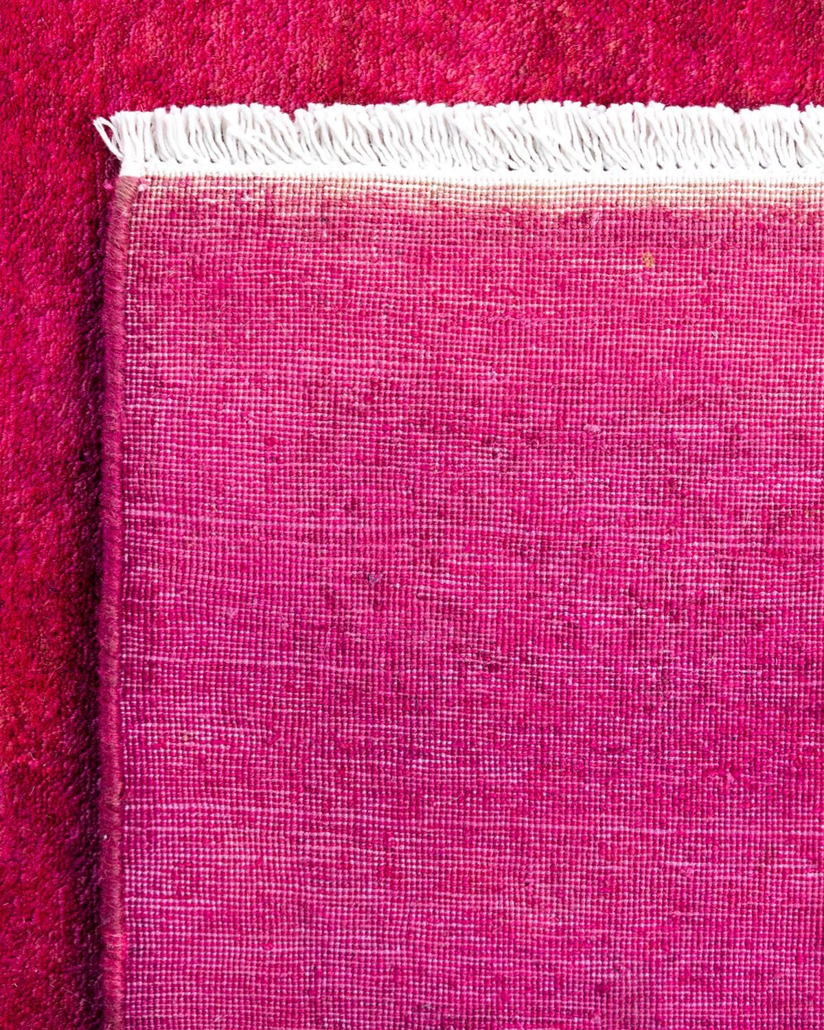 Contemporary Overdyed Hand Knotted Wool Pink Area Rug 4' 1