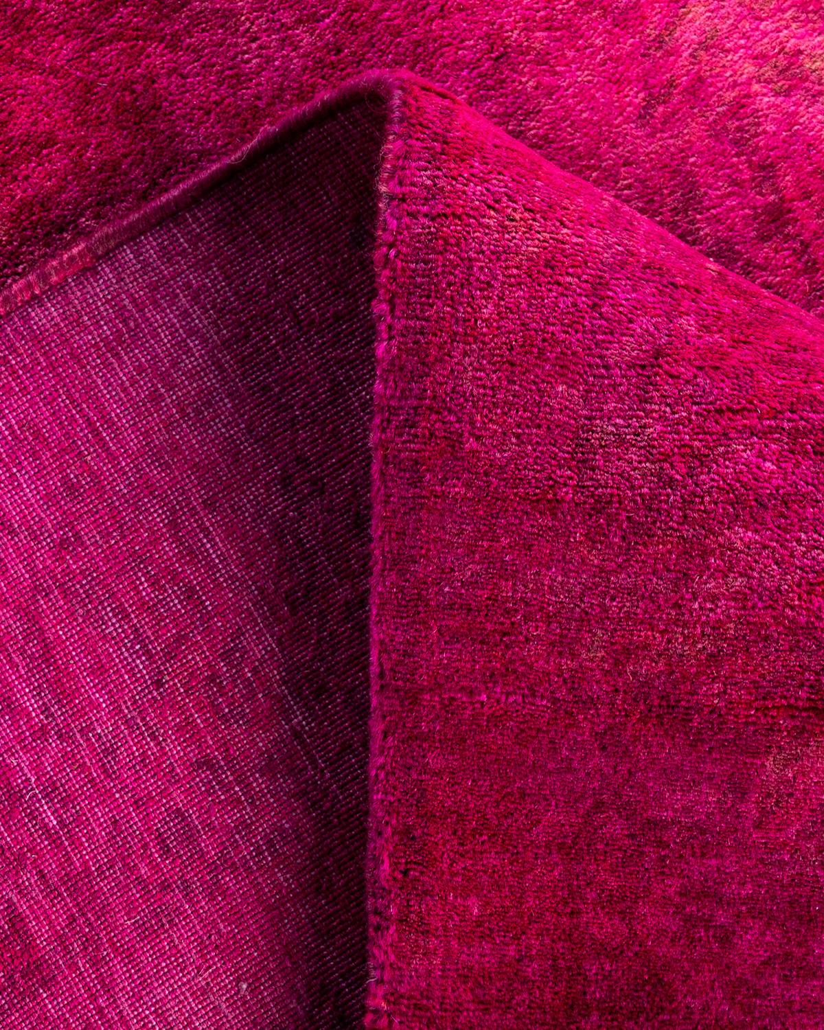 Contemporary Overdyed Hand Knotted Wool Pink Area Rug 4' 1