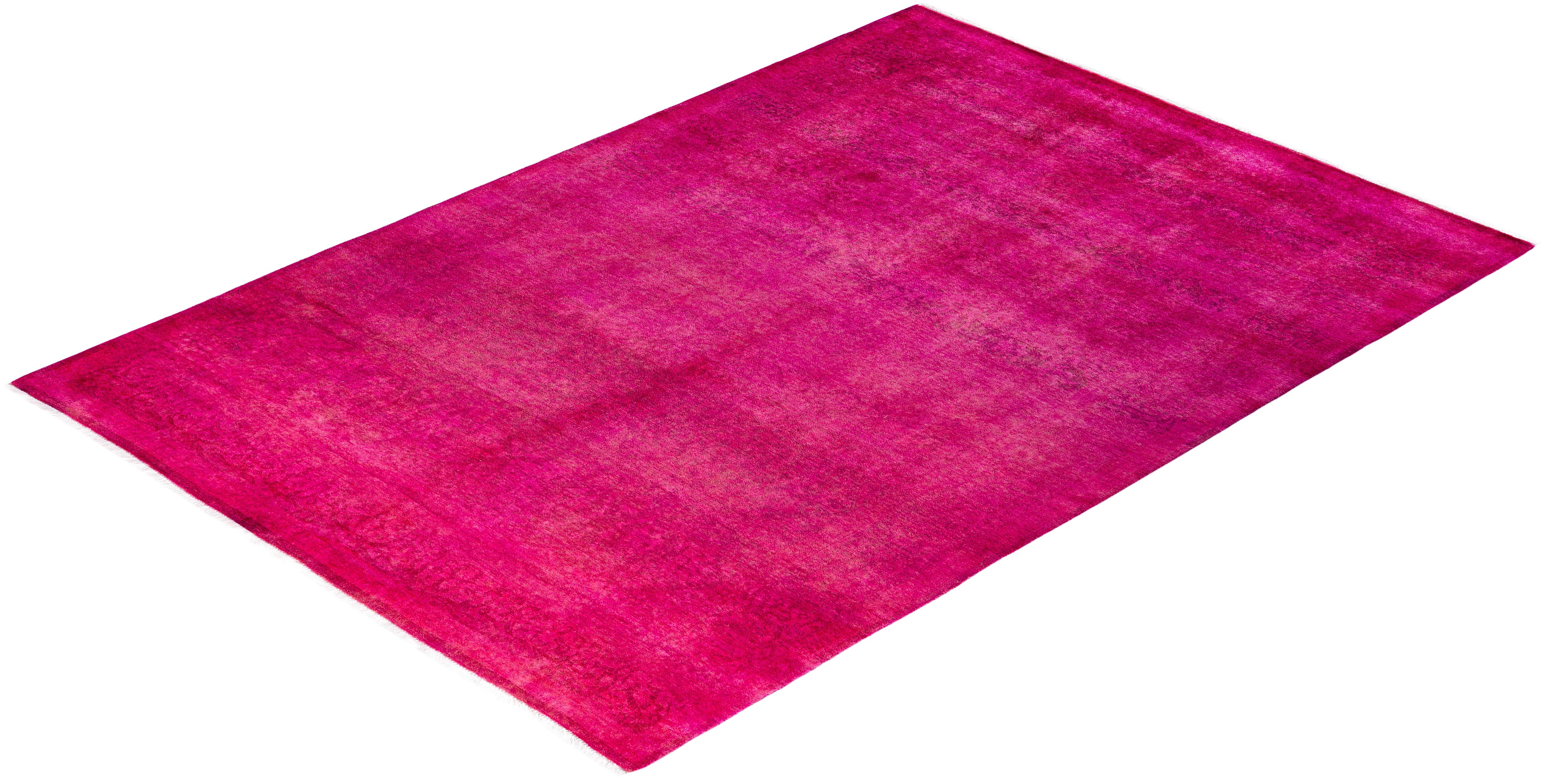 Contemporary Overdyed Hand Knotted Wool Pink Area Rug 4' 1