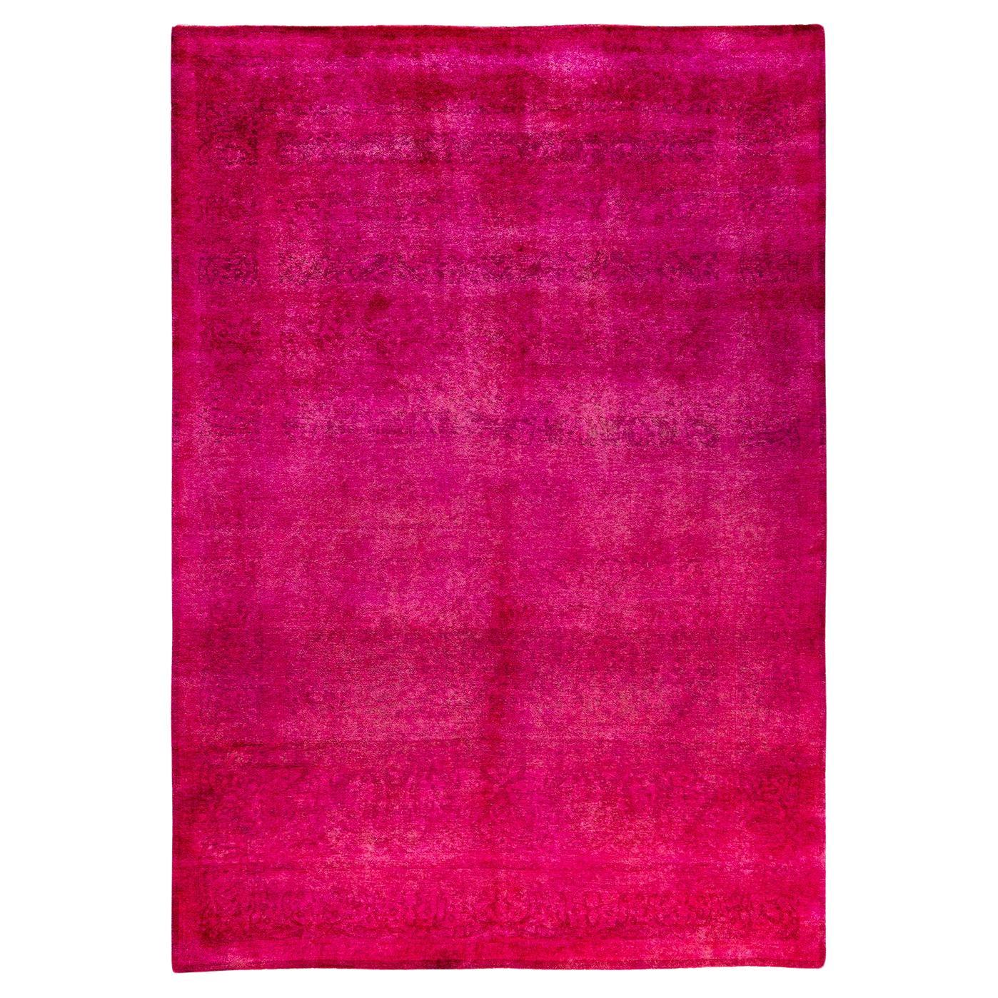 Contemporary Overdyed Hand Knotted Wool Pink Area Rug 4' 1" x 6' 2" For Sale