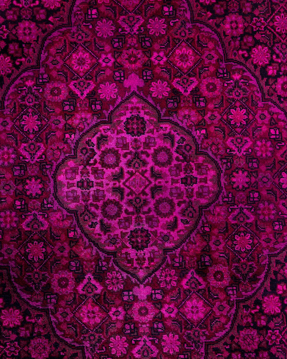 Pakistani Contemporary Overdyed Hand Knotted Wool Pink Area Rug 4' 10