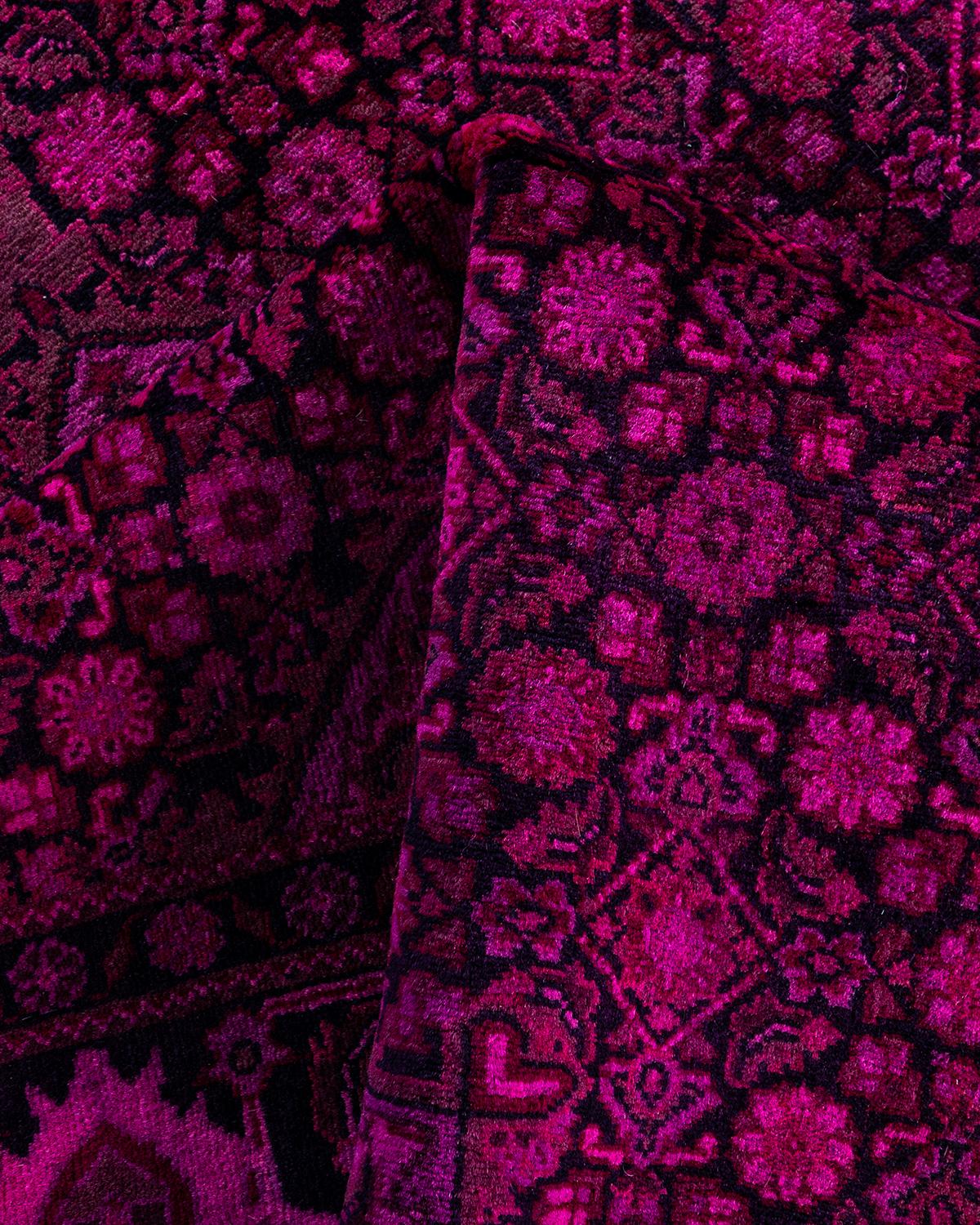 Contemporary Overdyed Hand Knotted Wool Pink Area Rug 4' 10
