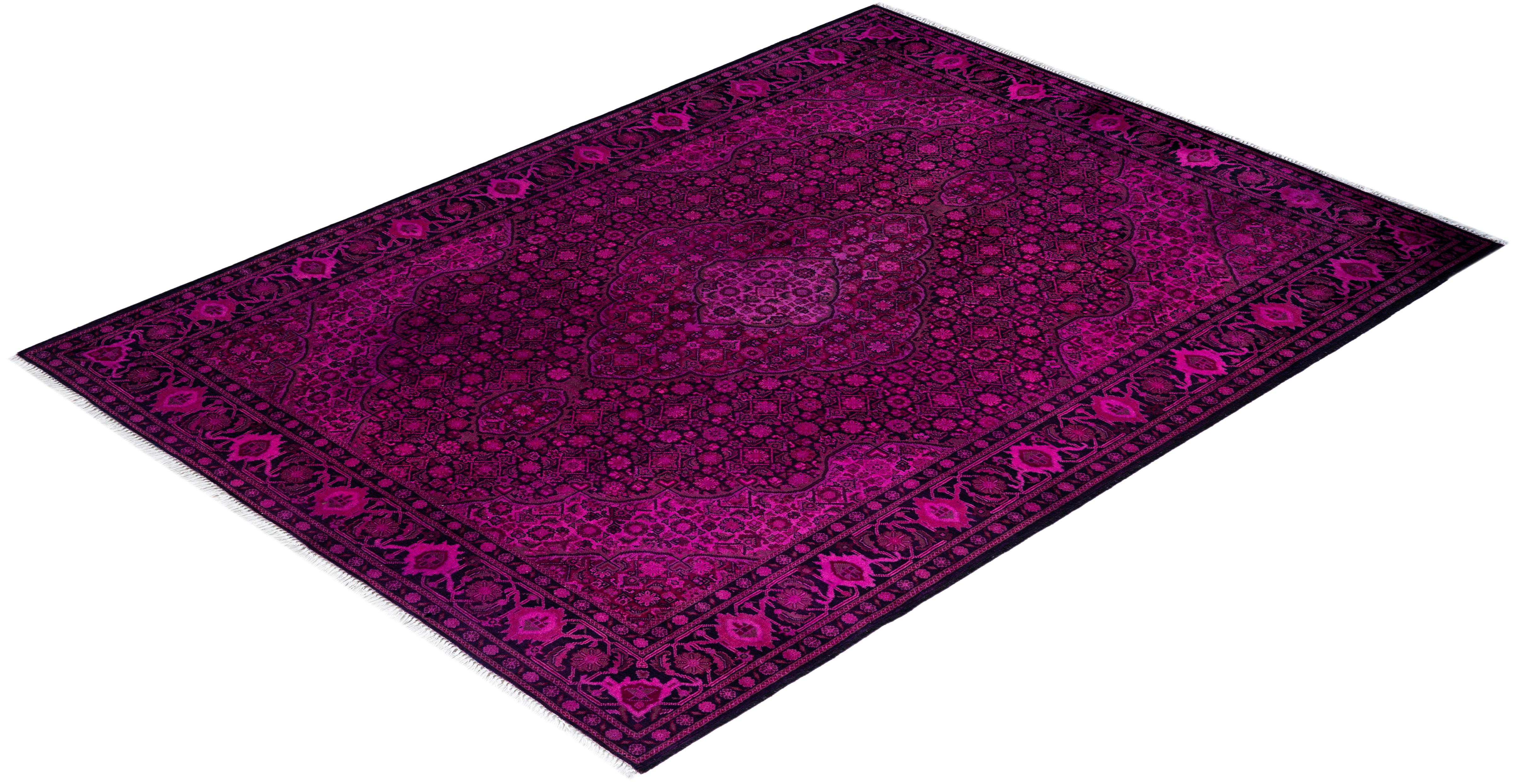 Contemporary Overdyed Hand Knotted Wool Pink Area Rug 4' 10