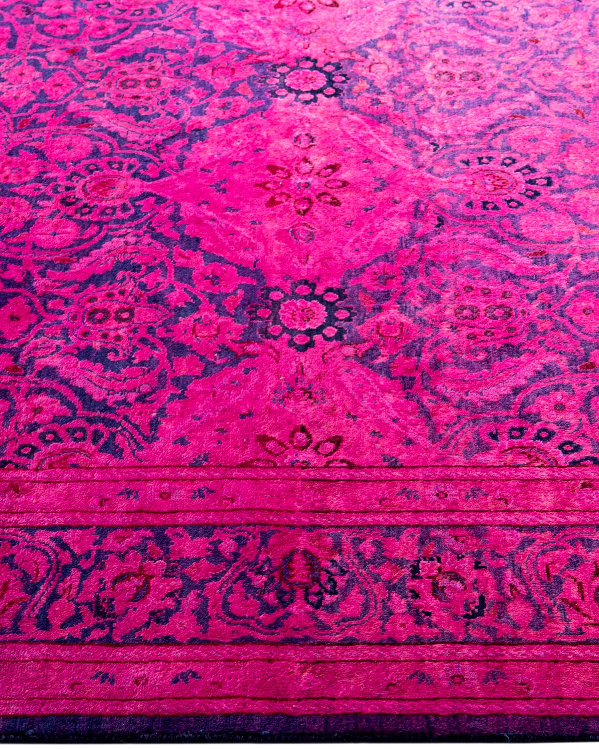 Contemporary Overdyed Hand Knotsted Wool Pink Area Rug 4' 2
