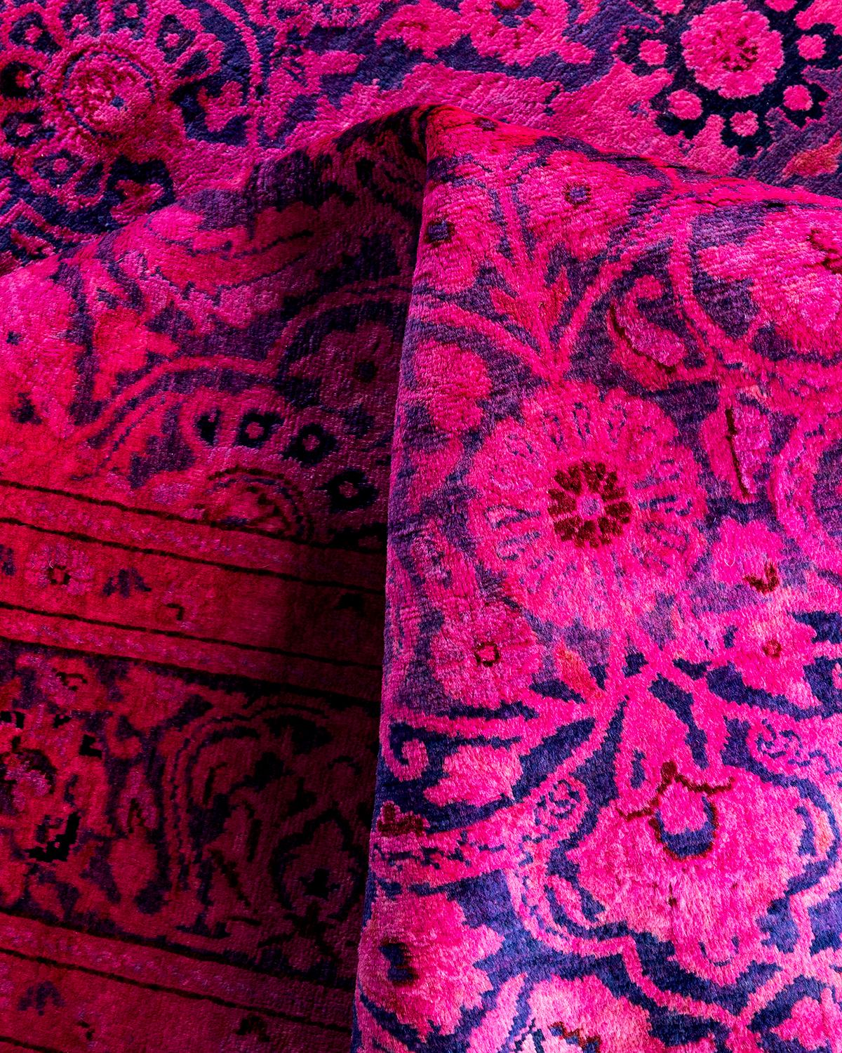 Contemporary Overdyed Hand Knotsted Wool Pink Area Rug 4' 2