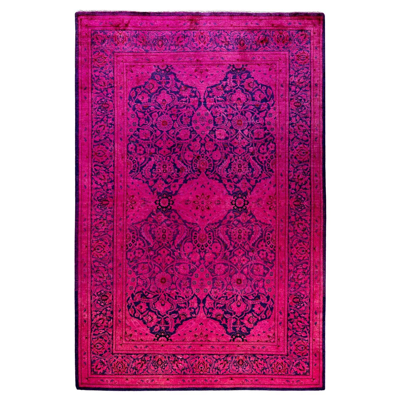 Contemporary Overdyed Hand Knotted Wool Pink Area Rug 4' 2" x 6' 3"
