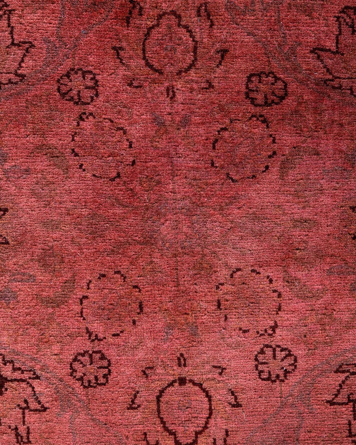 Pakistanais Contemporary Overdyed Hand Knotsted Wool Pink Area Rug 4' 2