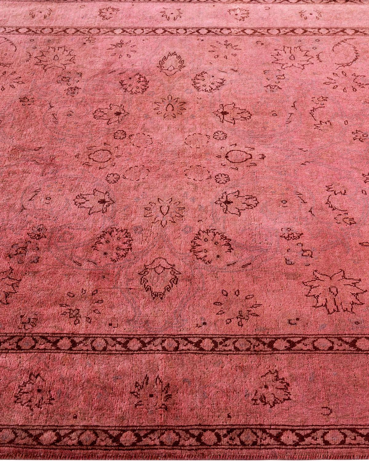 Contemporary Overdyed Hand Knotsted Wool Pink Area Rug 4' 2