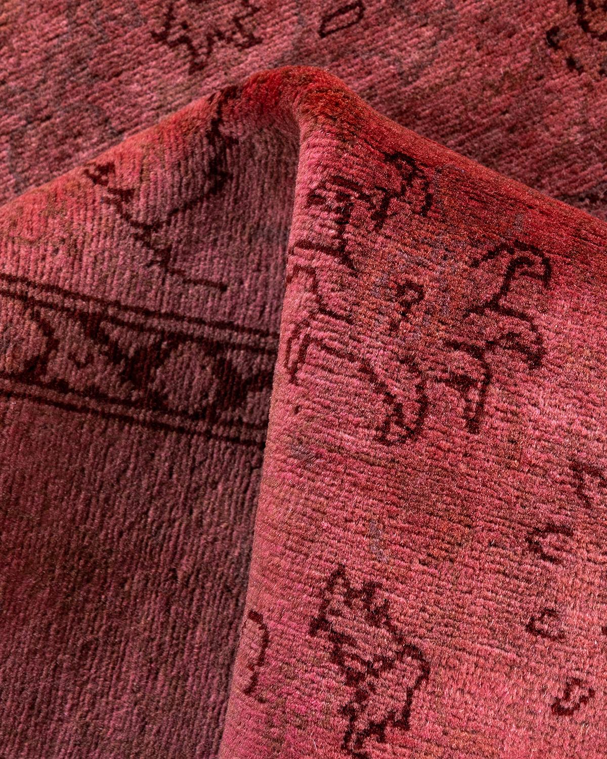 Contemporary Overdyed Hand Knotsted Wool Pink Area Rug 4' 2