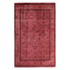Contemporary Overdyed Hand Knotted Wool Pink Area Rug 4' 2" x 6' 5"