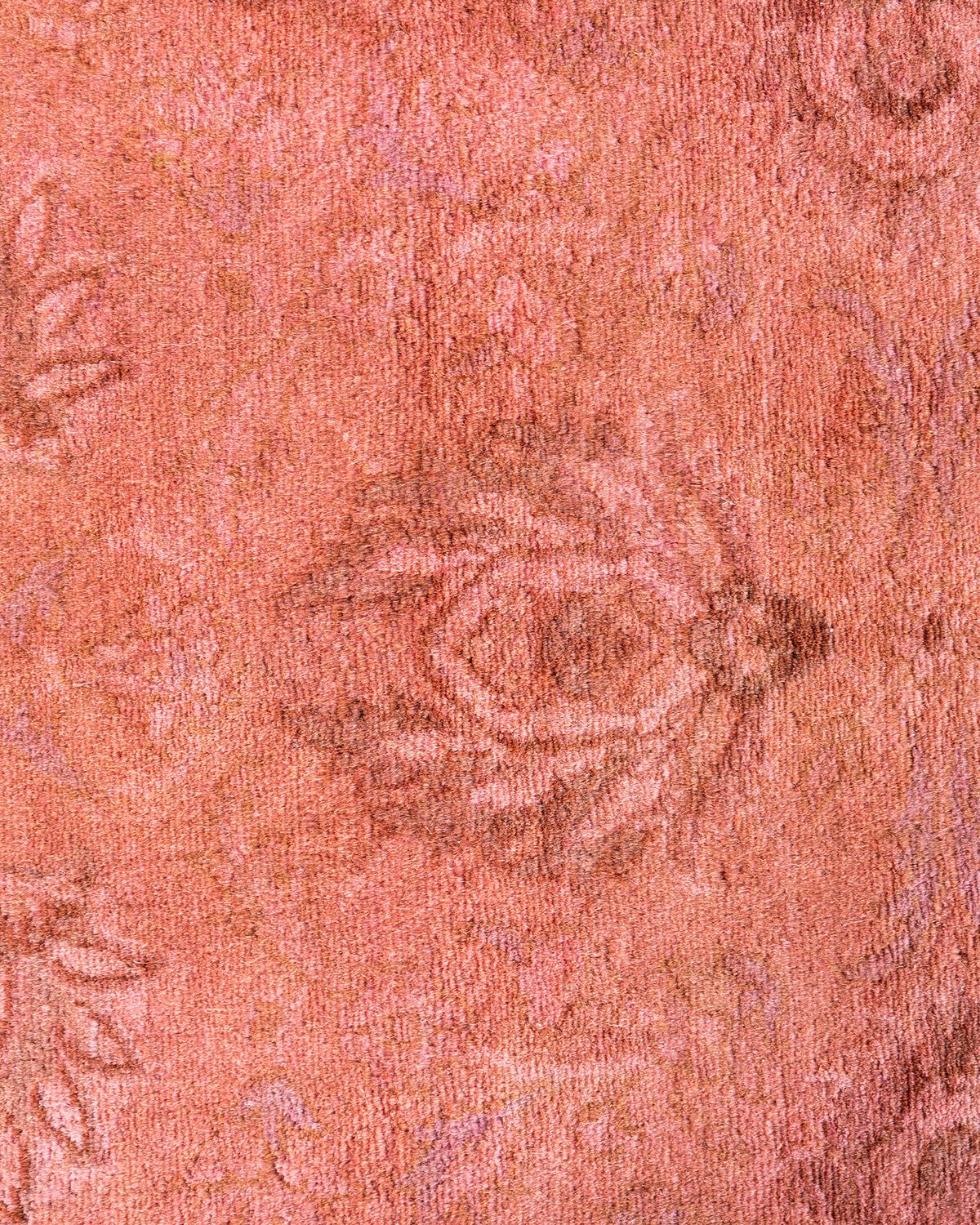 Pakistani Contemporary Overdyed Hand Knotted Wool Pink Area Rug 4' 7