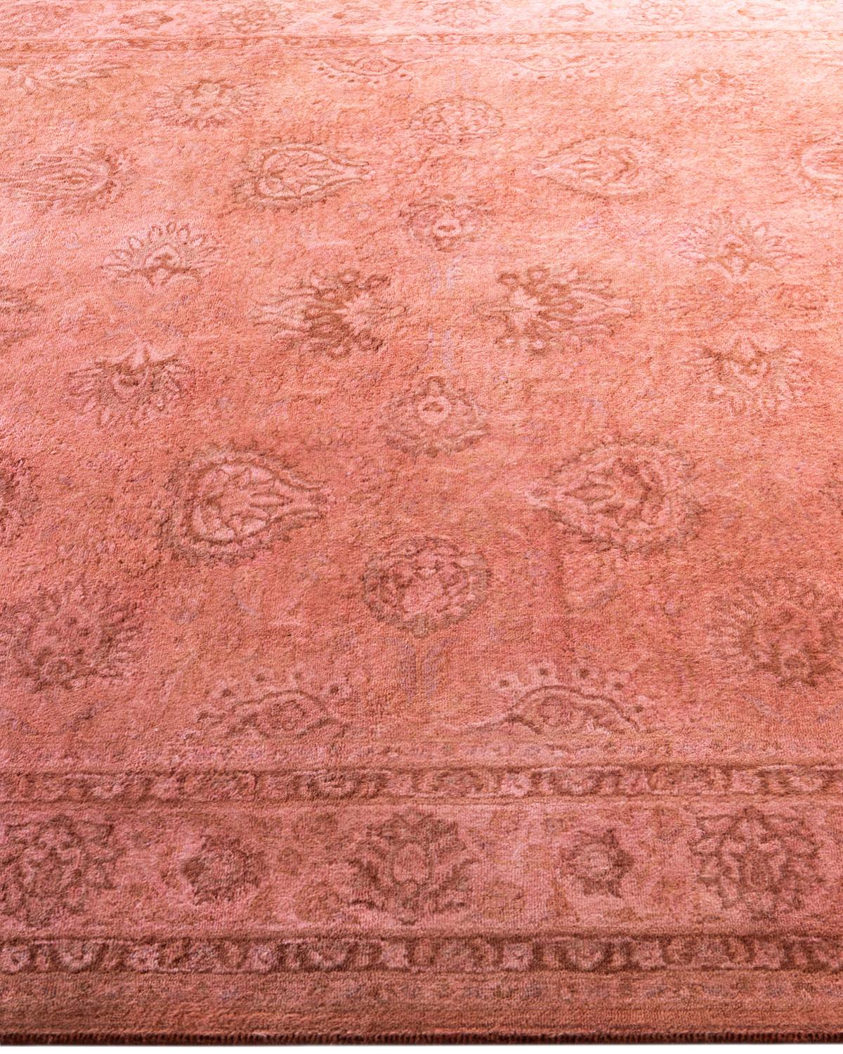 Contemporary Overdyed Hand Knotted Wool Pink Area Rug 4' 7