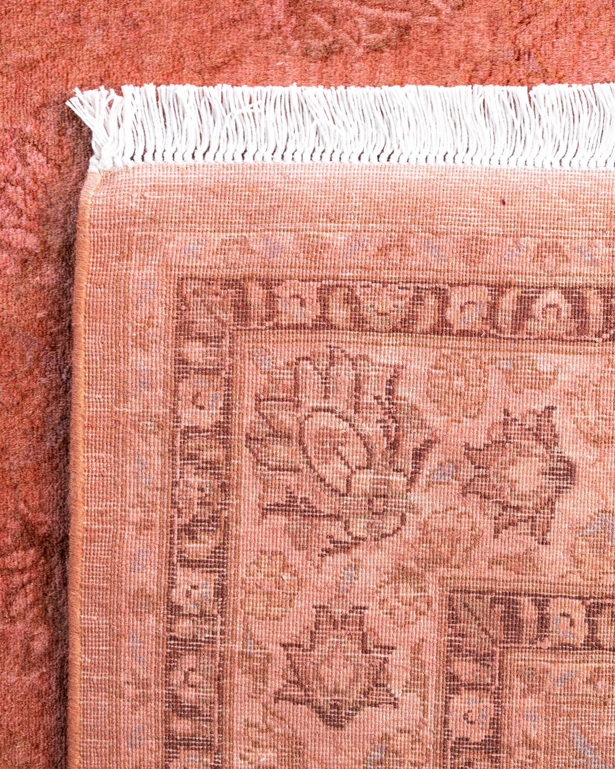Contemporary Overdyed Hand Knotted Wool Pink Area Rug 4' 7