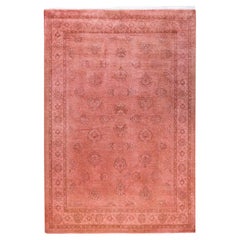 Contemporary Overdyed Hand Knotted Wool Pink Area Rug 4' 7" x 6' 9"