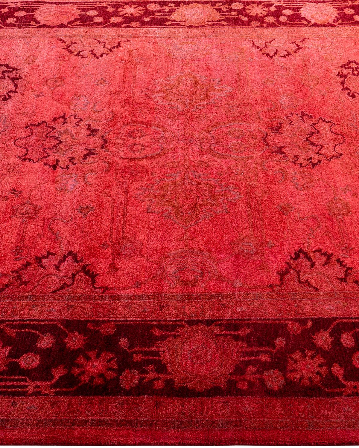 Contemporary Overdyed Hand Knotsted Wool Pink Area Rug 4' 8