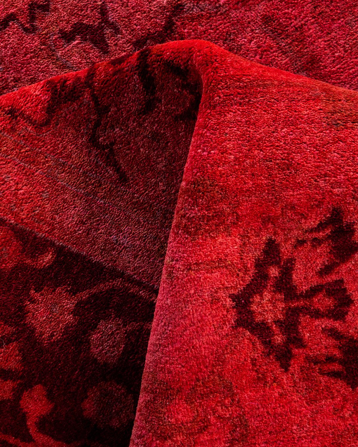 Contemporary Overdyed Hand Knotsted Wool Pink Area Rug 4' 8