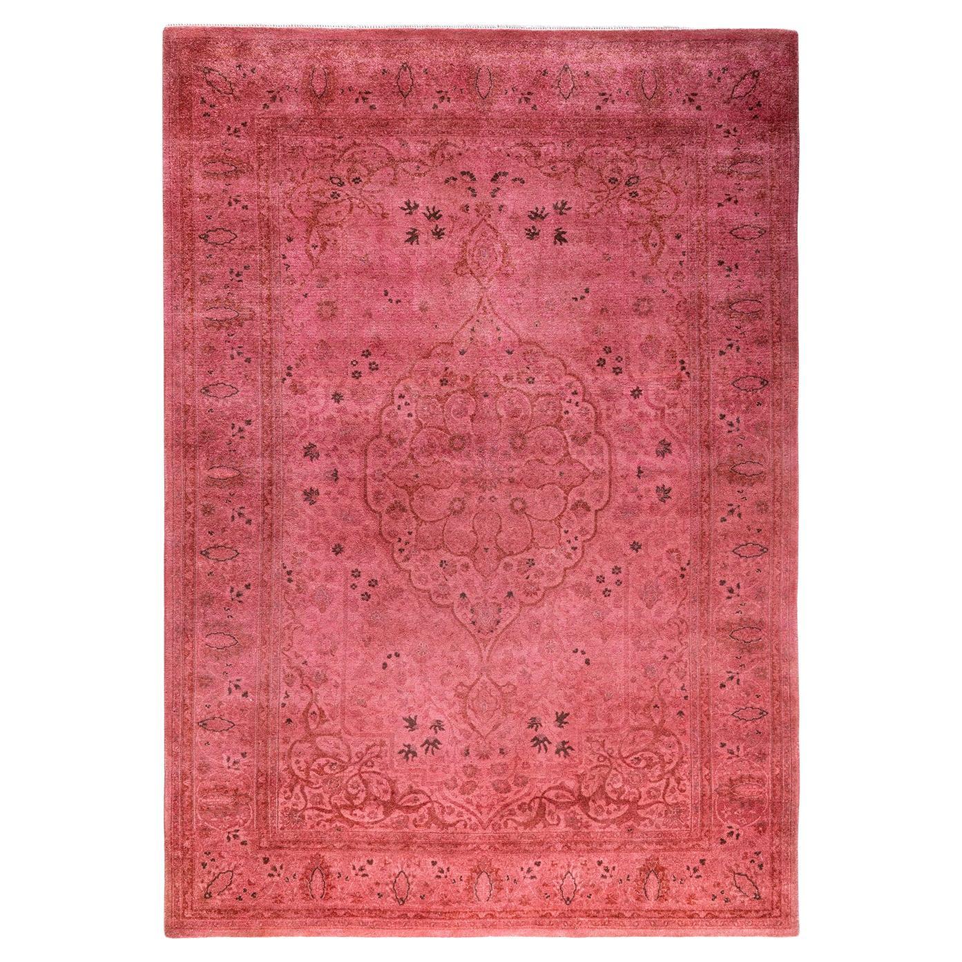 Alfombra contemporánea de lana teñida a mano de color rosa 4' 8" x 6' 8 en venta