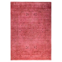 Contemporary Overdyed Hand Knotted Wool Pink Area Rug 4' 8" x 6' 8"